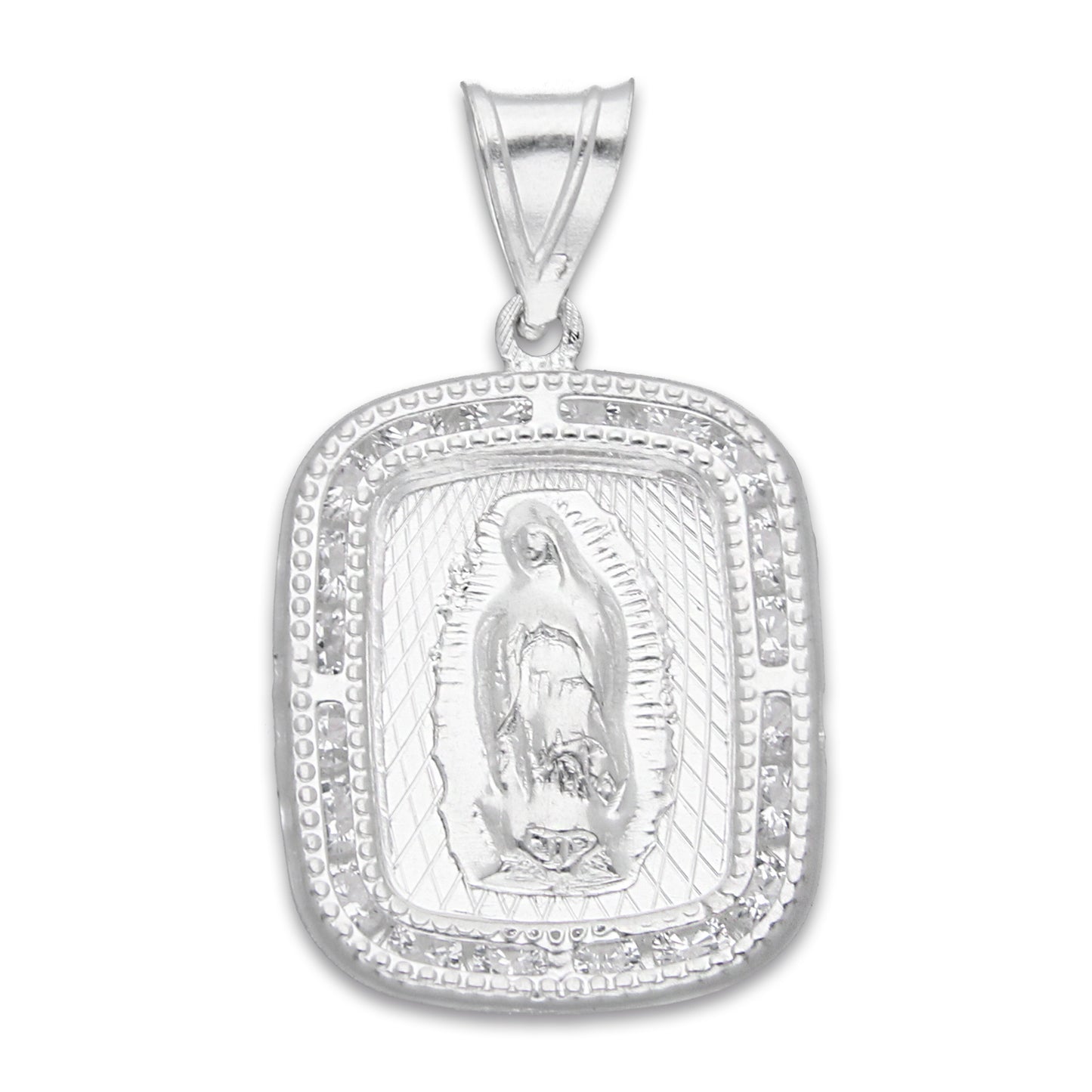 LPDJ290 Dije Medalla Virgen Rectangulo con Grabado Lasser Plata .925 4432344408