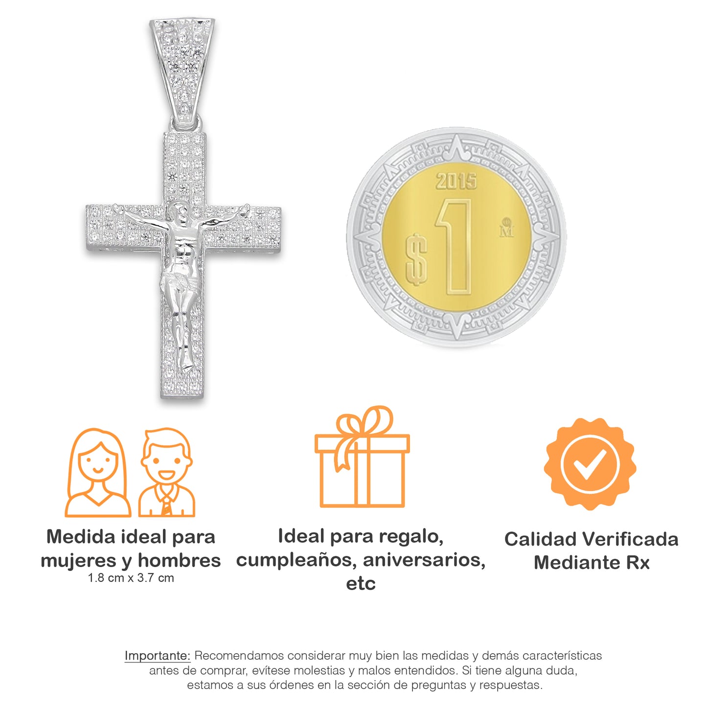 LPDJ291 Dije Crucifijo Struct Pavé 1.8 cm x 3.7 cm en Plata .925 2601036955