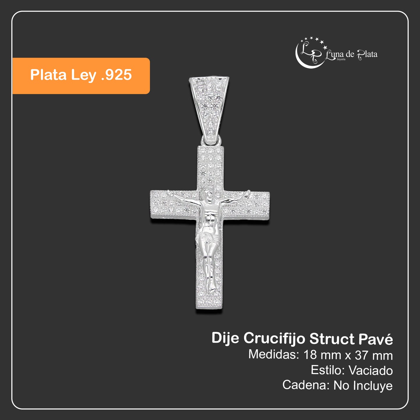 LPDJ291 Dije Crucifijo Struct Pavé 1.8 cm x 3.7 cm en Plata .925 2601036955
