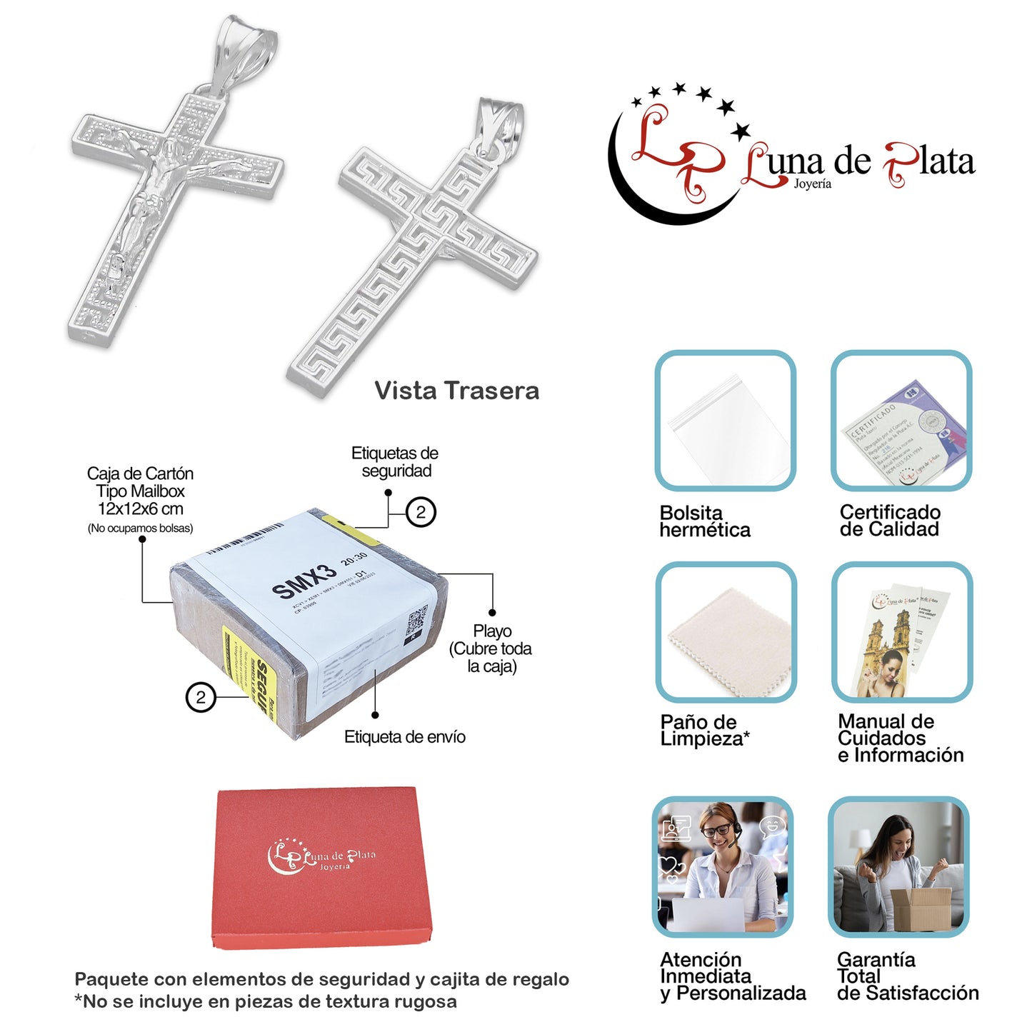 LPDJ292 Dije Crucifijo Grecas 1.6 cm x 3.3 cm en Plata .925 2689499403