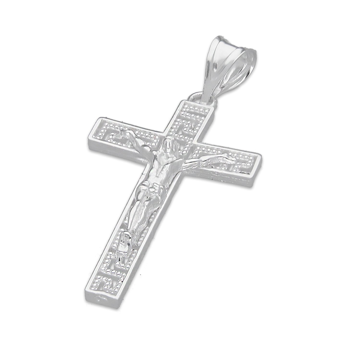 LPDJ292 Dije Crucifijo Grecas 1.6 cm x 3.3 cm en Plata .925 2689499403