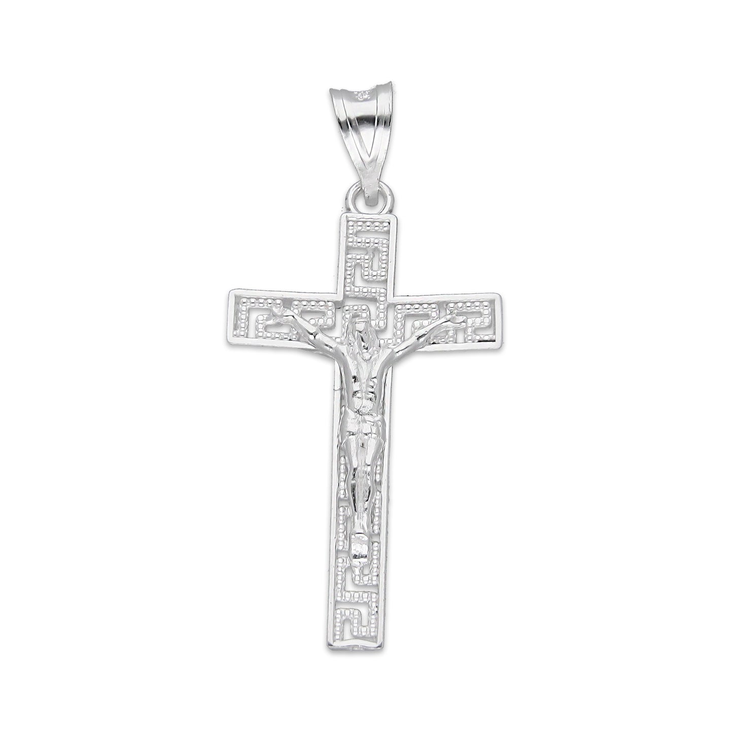 LPDJ292 Dije Crucifijo Grecas 1.6 cm x 3.3 cm en Plata .925 2689499403