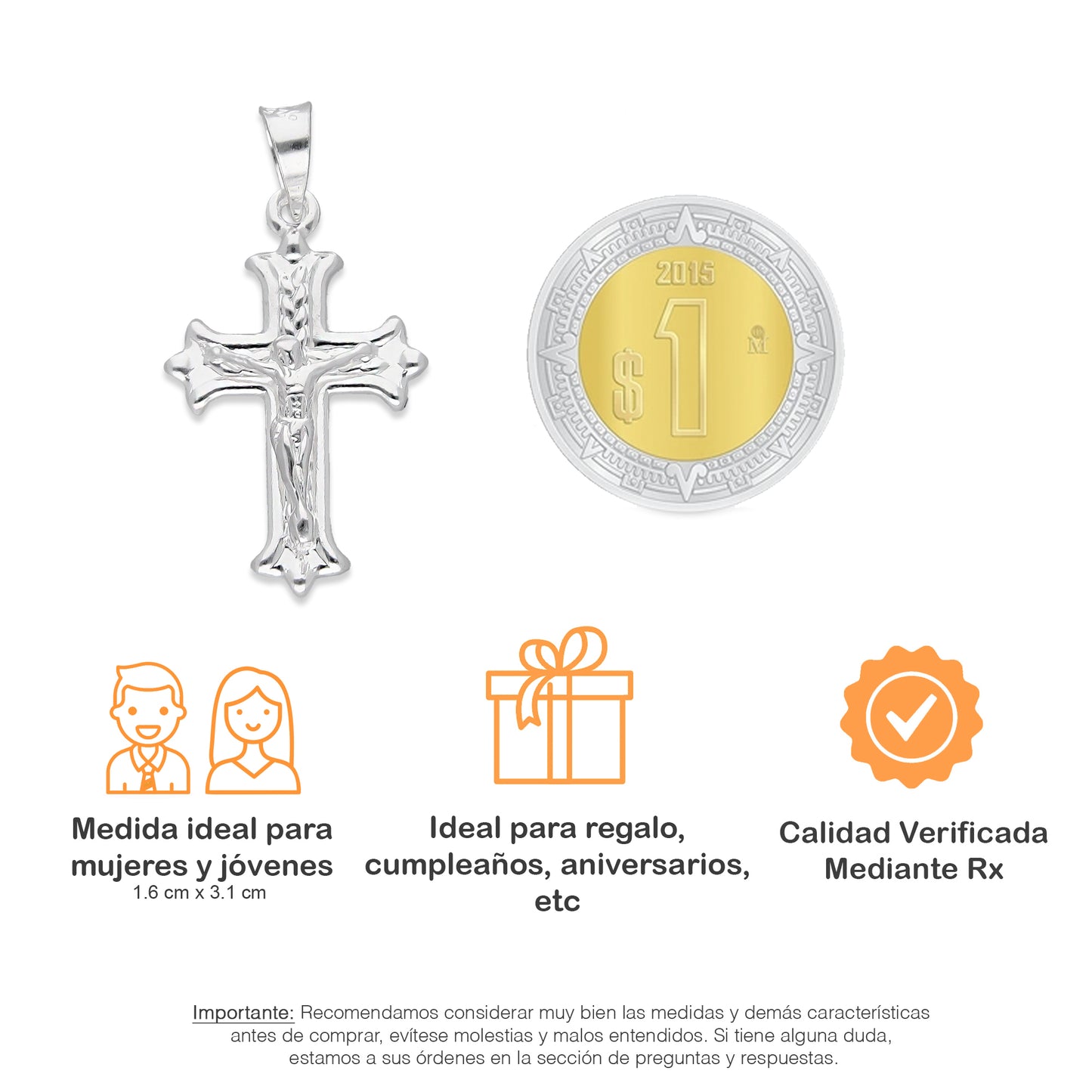 LPDJ293 Dije Crucifijo Punta Triada 1.6 cm x 3.1 cm en Plata .925 4671517260