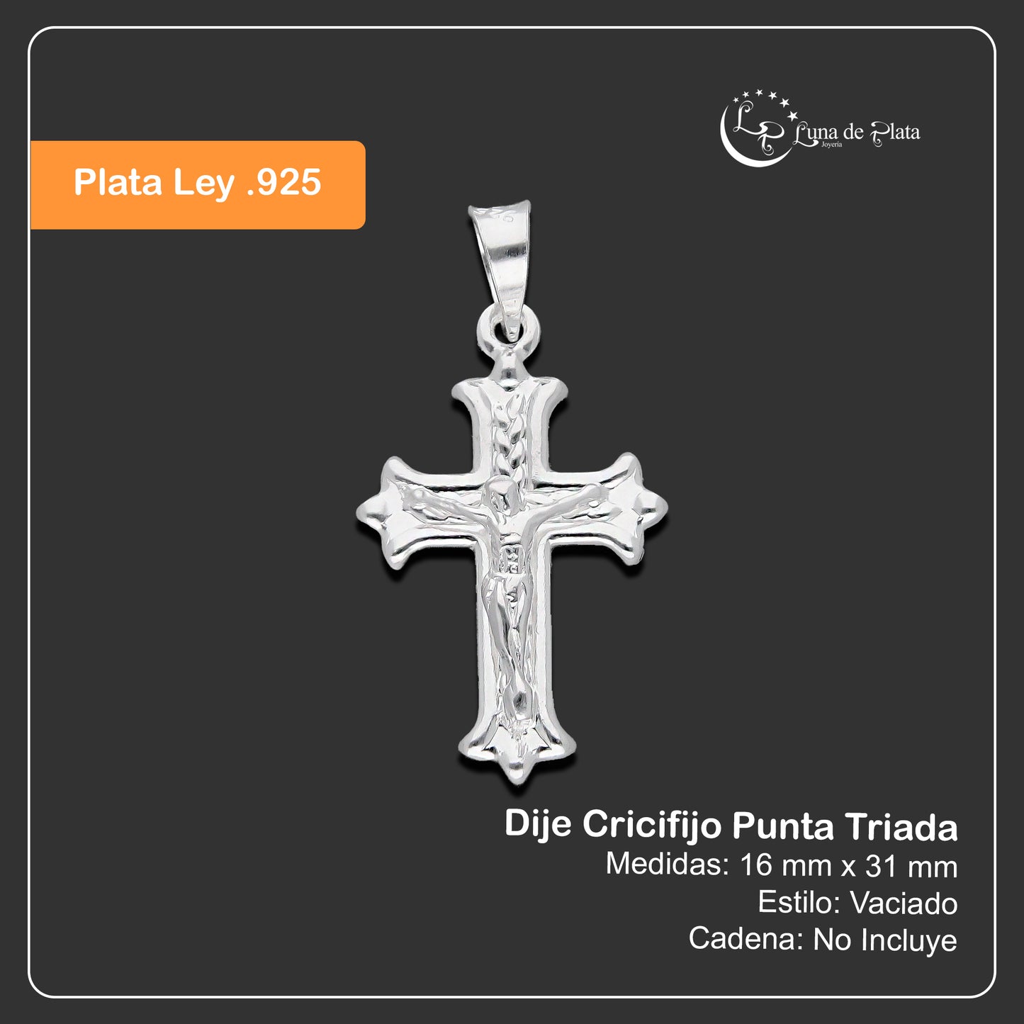 LPDJ293 Dije Crucifijo Punta Triada 1.6 cm x 3.1 cm en Plata .925 4671517260