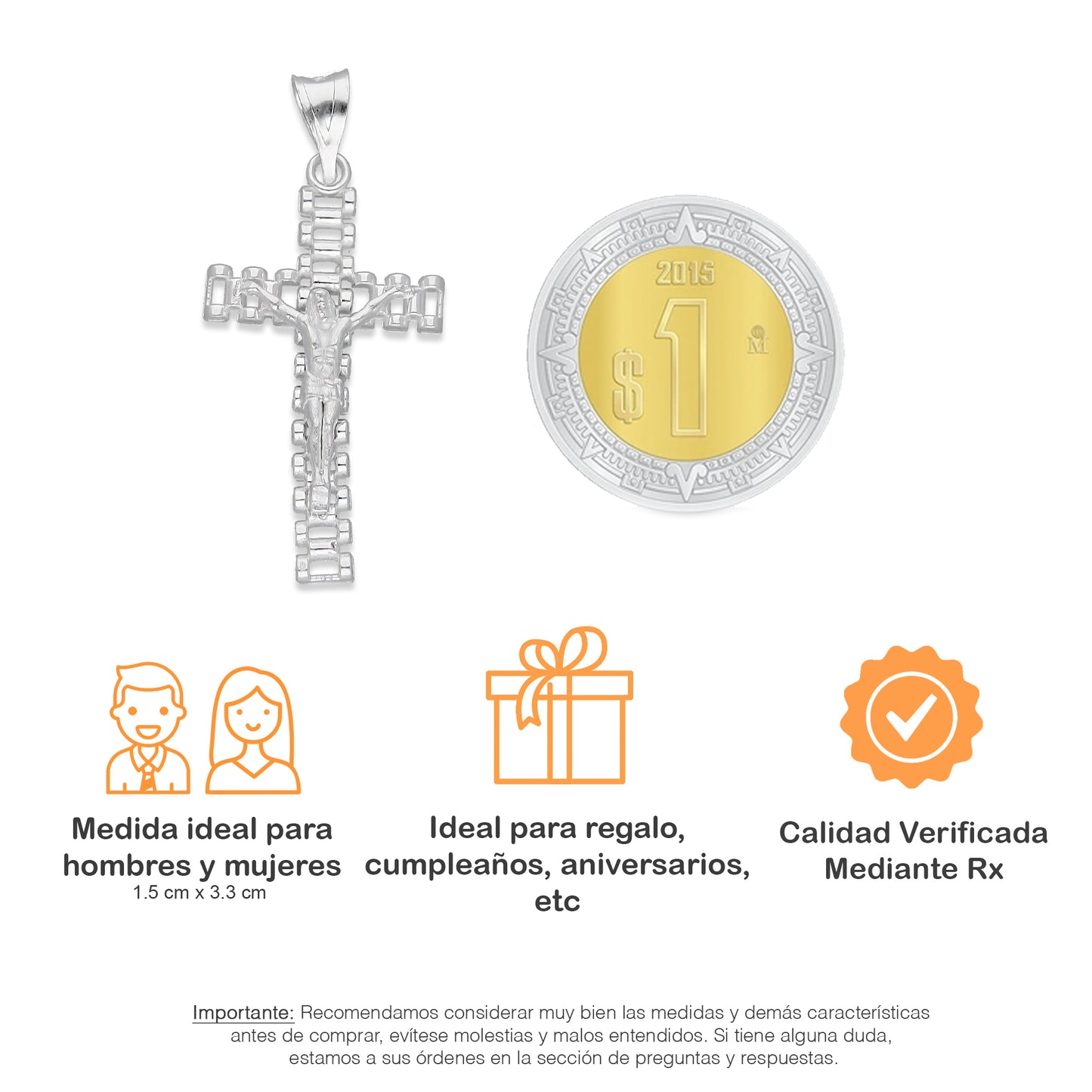 LPDJ294 Dije Crucifijo RLX Chico 1.5 cm x 3.3 cm en Plata .925 4671659672