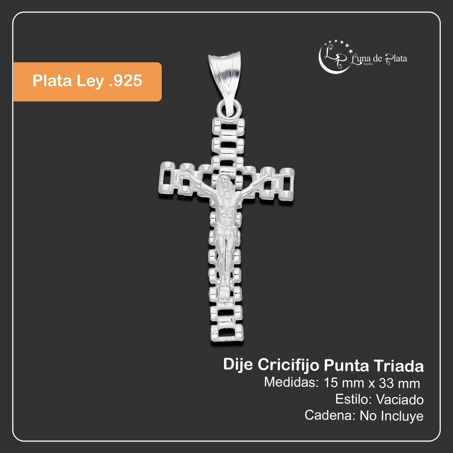 LPDJ294 Dije Crucifijo RLX Chico 1.5 cm x 3.3 cm en Plata .925 4671659672