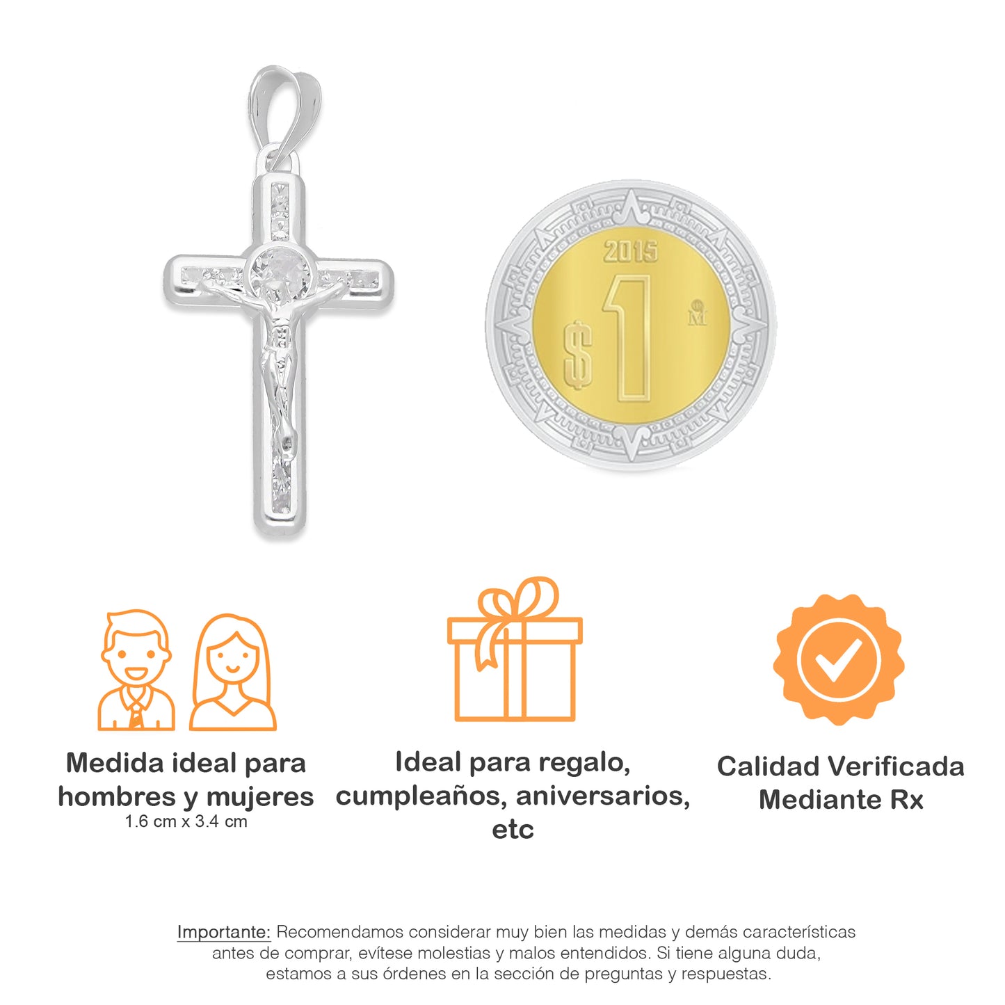 LPDJ295 Dije Crucifijo Base Zirconia 1.6 cm x 3.4 cm en Plata .925 4671556082