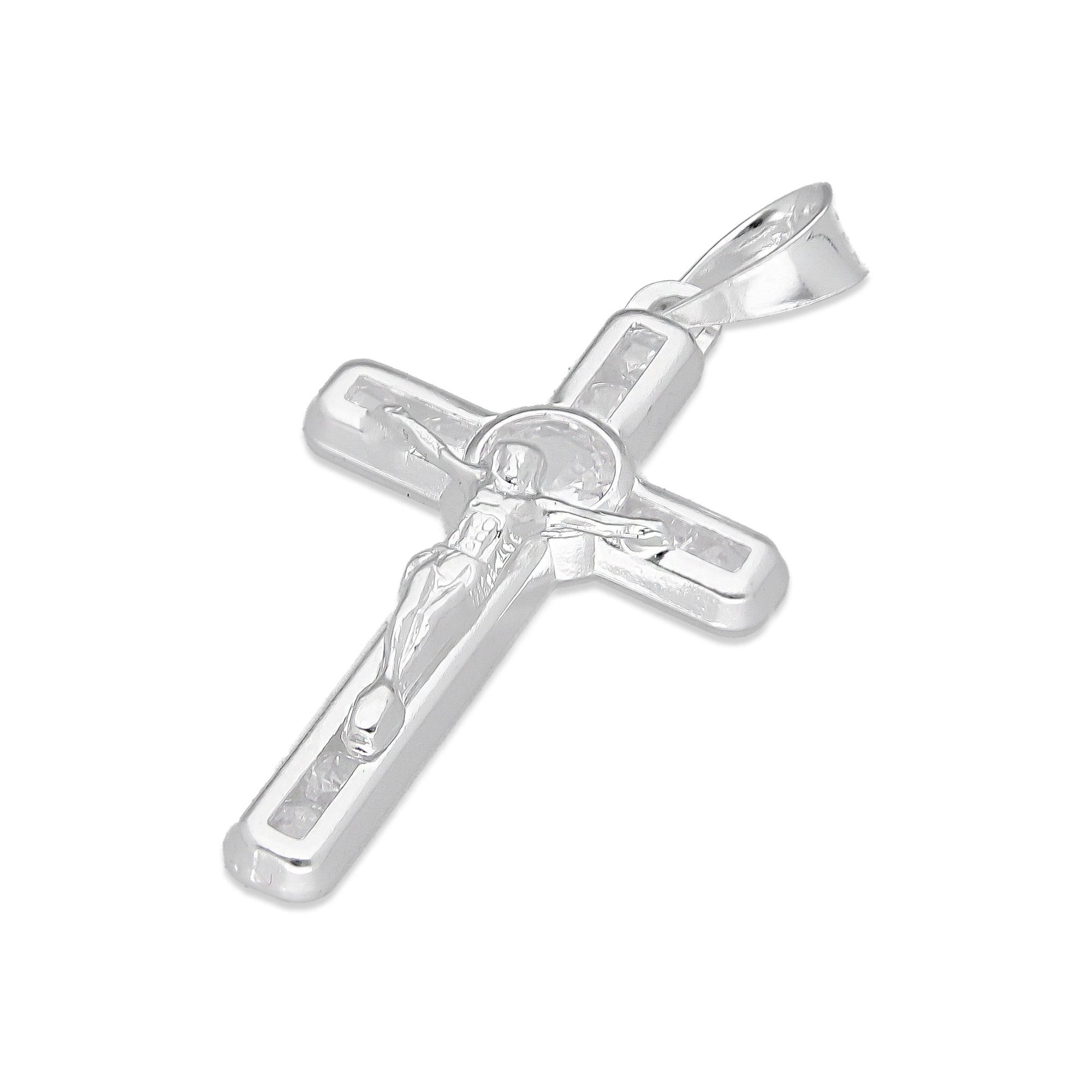 LPDJ295 Dije Crucifijo Base Zirconia 1.6 cm x 3.4 cm en Plata .925 4671556082