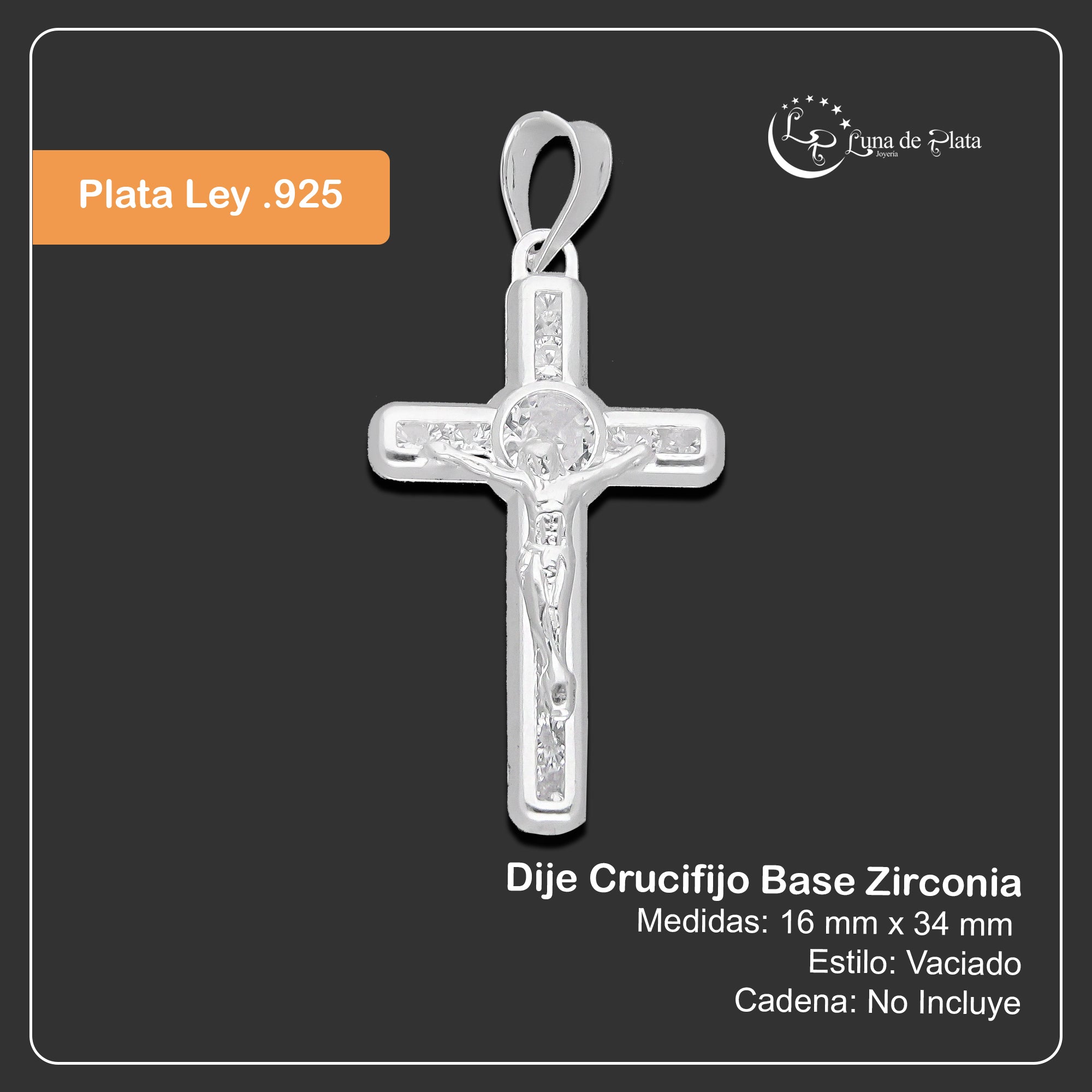LPDJ295 Dije Crucifijo Base Zirconia 1.6 cm x 3.4 cm en Plata .925 4671556082