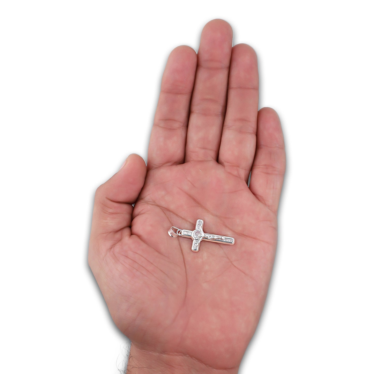 LPDJ295 Dije Crucifijo Base Zirconia 1.6 cm x 3.4 cm en Plata .925 4671556082