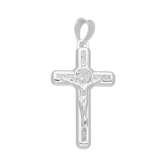 LPDJ295 Dije Crucifijo Base Zirconia 1.6 cm x 3.4 cm en Plata .925 4671556082