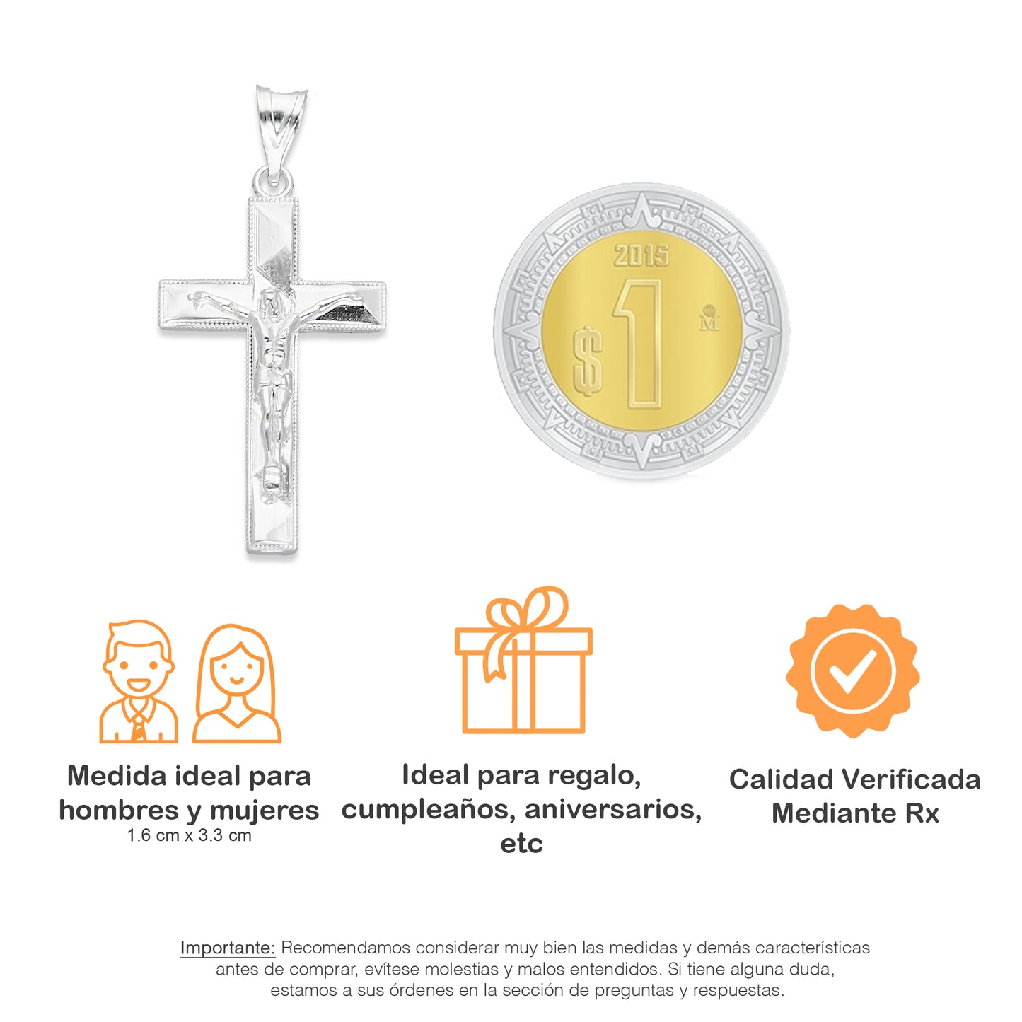 LPDJ296 Dije Crucifijo Mosaico Facetado 1.6 cm x 3.3 cm en Plata .925 4671867032