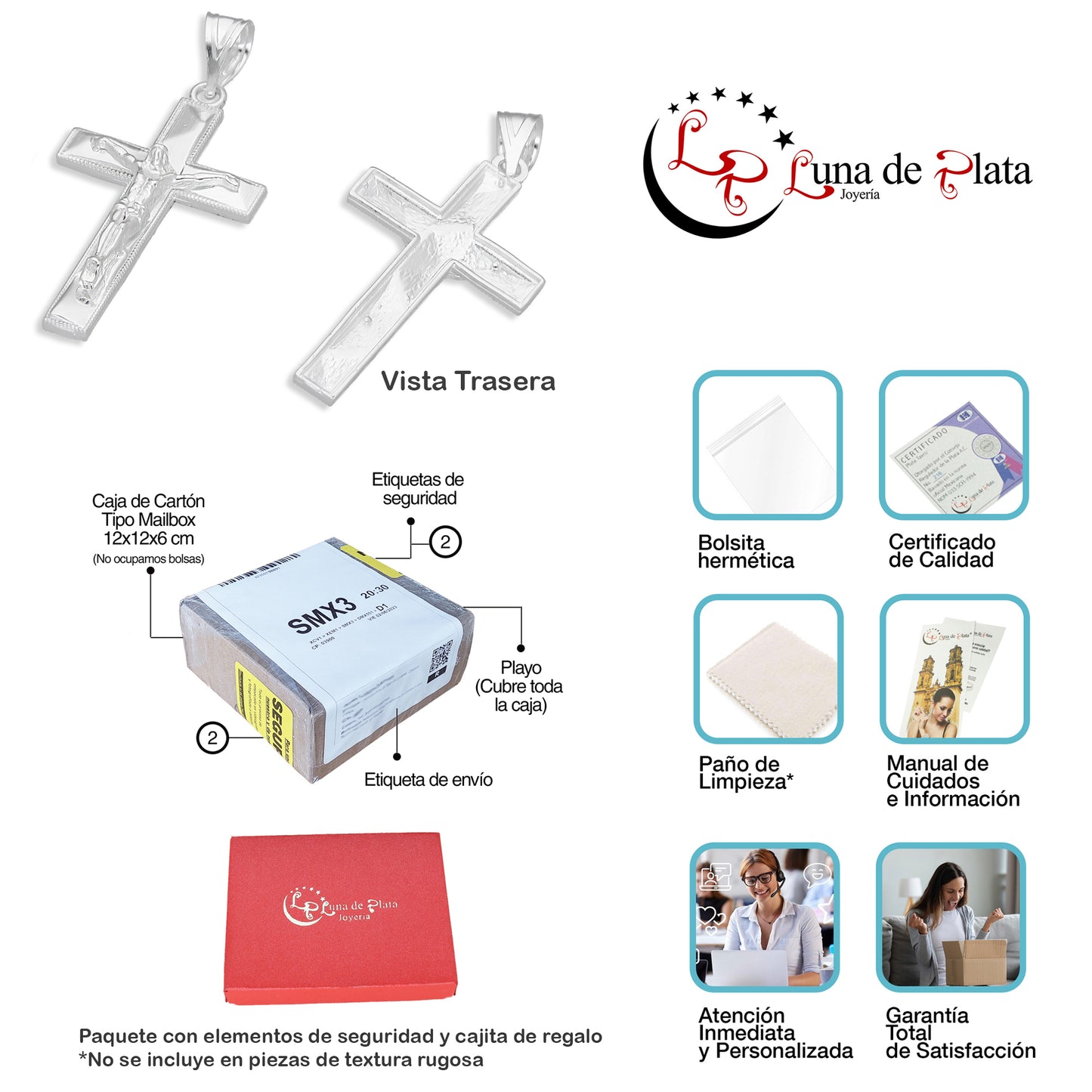 LPDJ296 Dije Crucifijo Mosaico Facetado 1.6 cm x 3.3 cm en Plata .925 4671867032