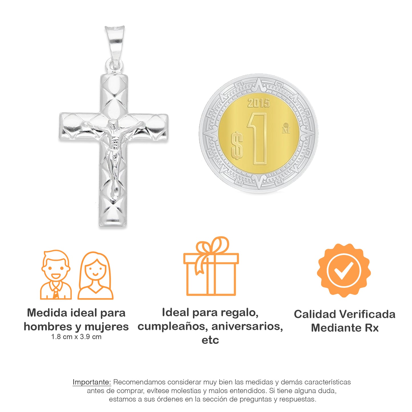 LPDJ297 Dije Crucifijo Mod. Otoman Liso 1.8 cm x 3.9 cm en Plata .925 4671543072