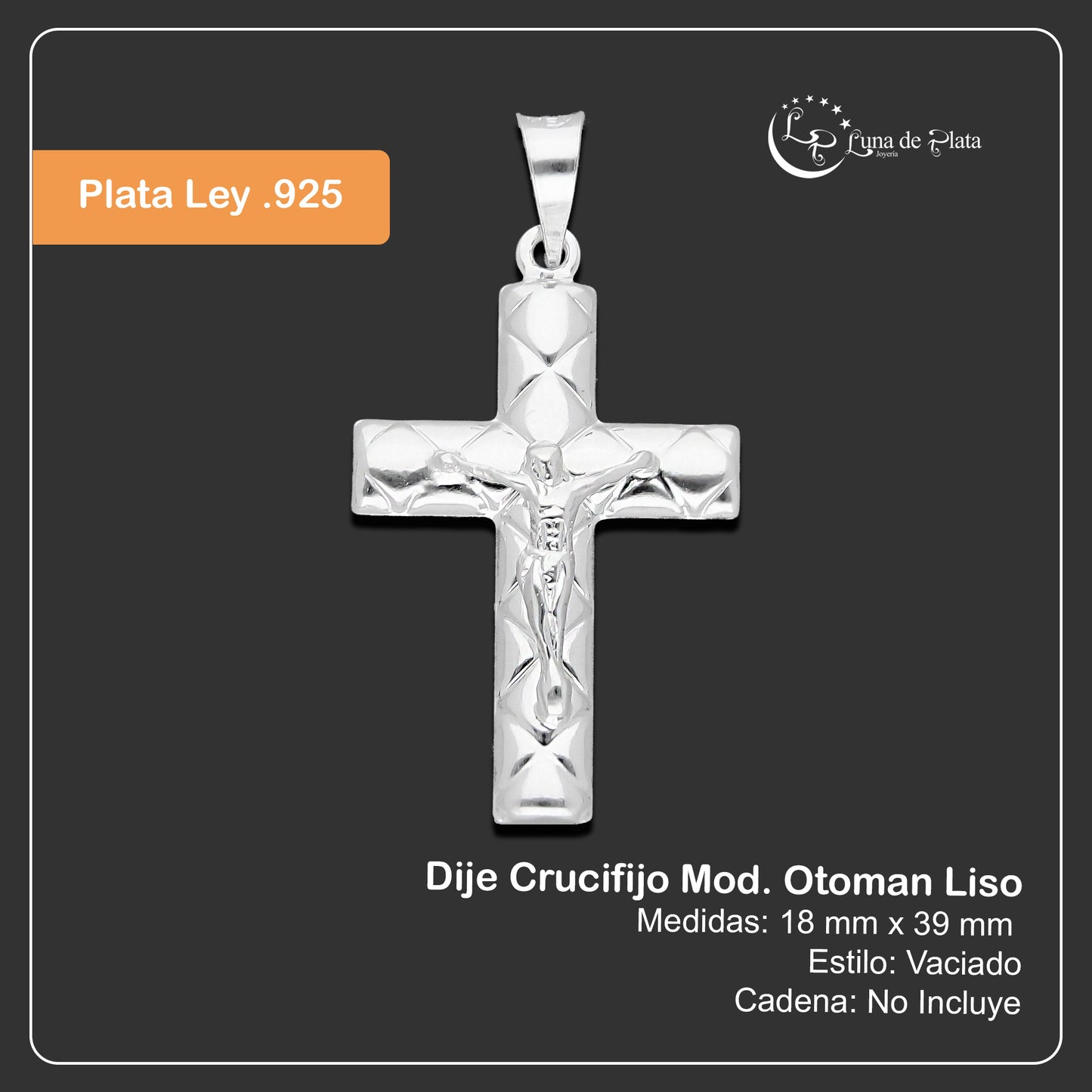 LPDJ297 Dije Crucifijo Mod. Otoman Liso 1.8 cm x 3.9 cm en Plata .925 4671543072