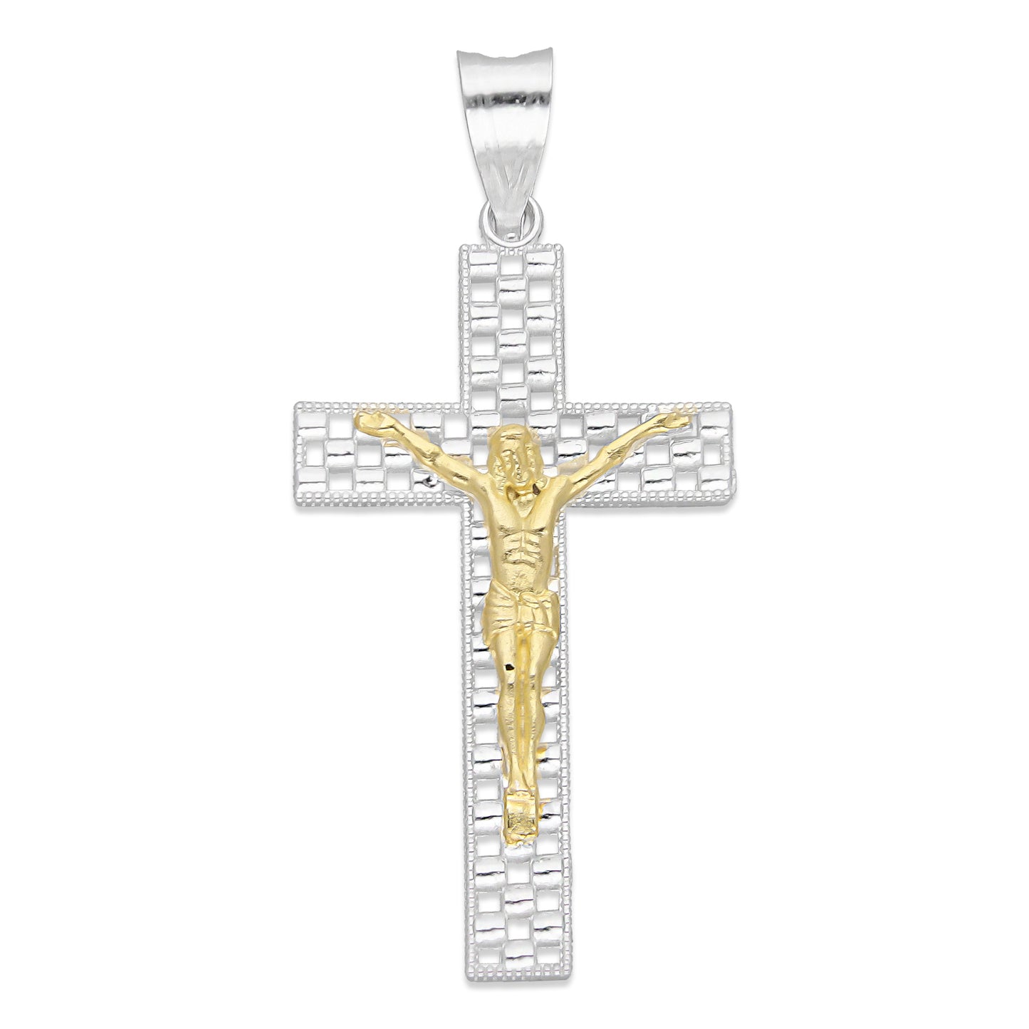 LPDJ298 Dije Crucifijo Cuadricula Cristo Dorado 2.1 cm x 4.6 cm en Plata .925 2689366947
