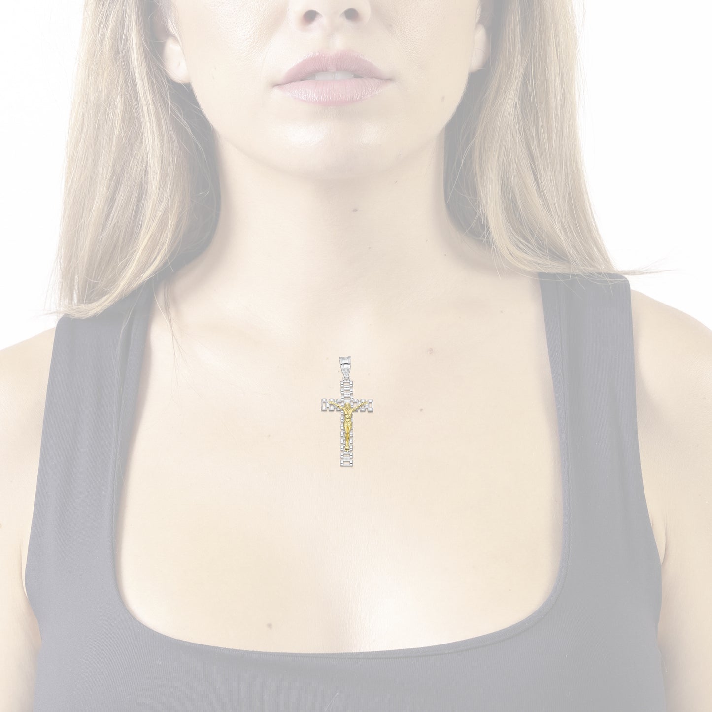 LPDJ299 Dije Crucifijo RLX Grande Cristo Dorado 2.1 cm x 4.6 cm en Plata .925 4671556084