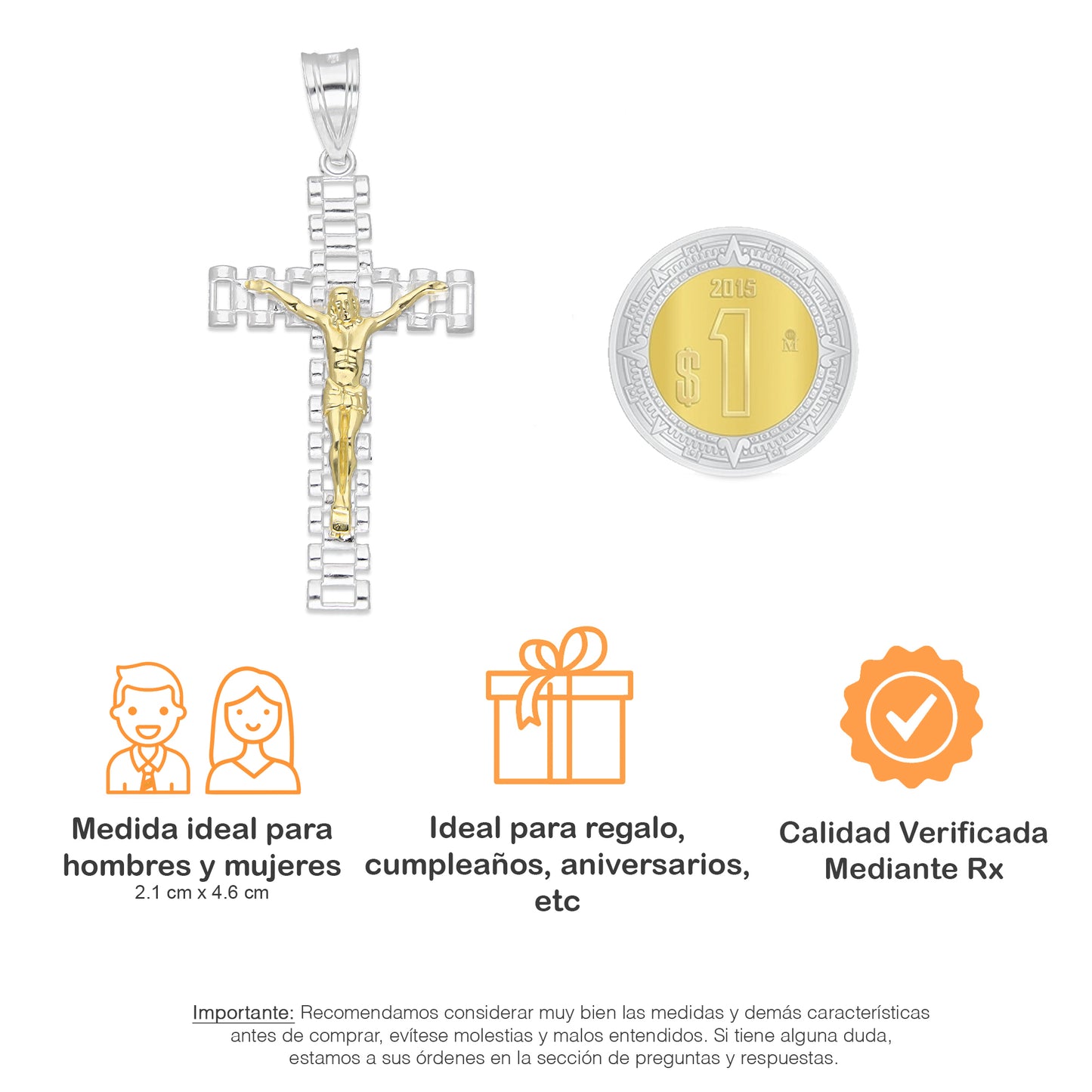 LPDJ299 Dije Crucifijo RLX Grande Cristo Dorado 2.1 cm x 4.6 cm en Plata .925 4671556084