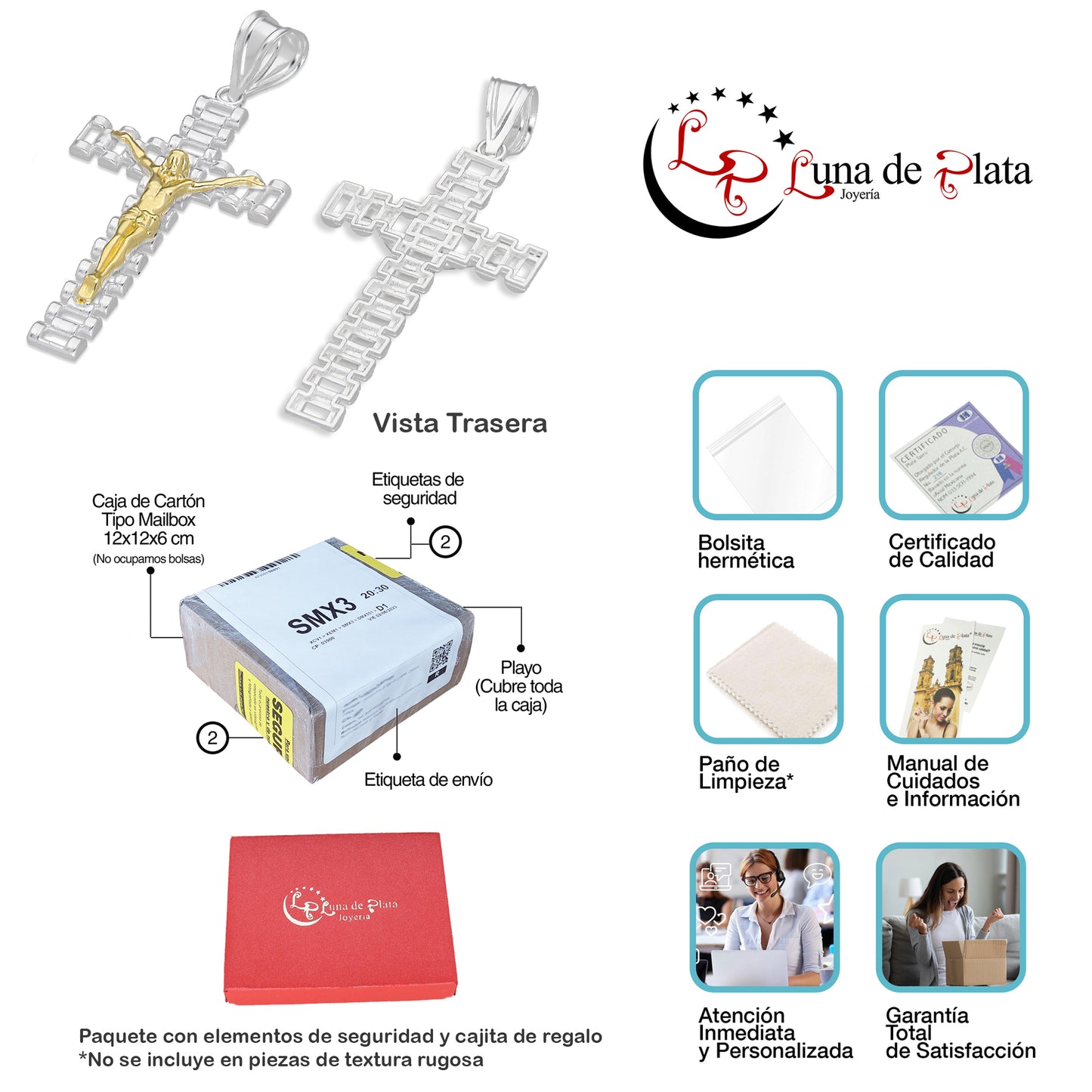 LPDJ299 Dije Crucifijo RLX Grande Cristo Dorado 2.1 cm x 4.6 cm en Plata .925 4671556084