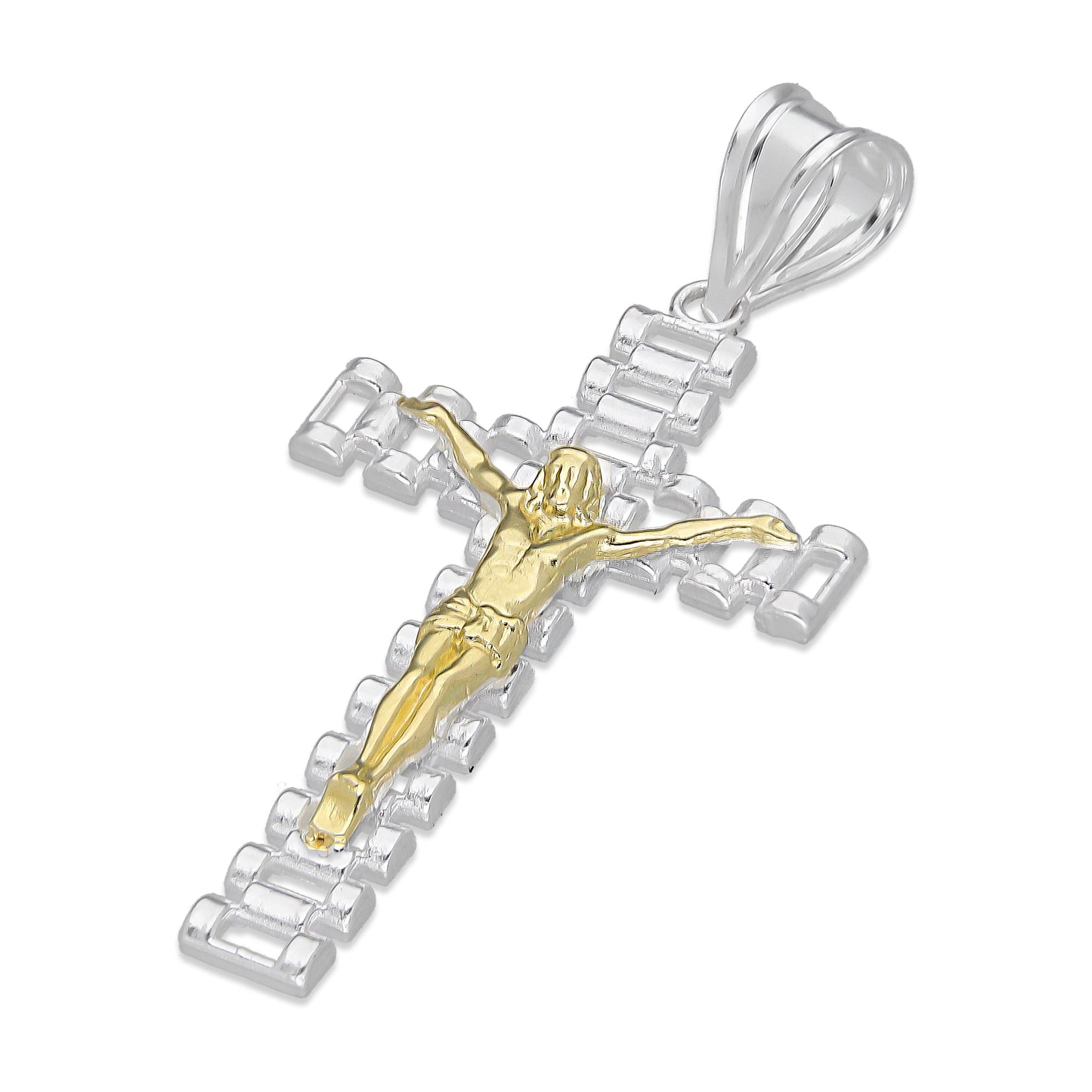 LPDJ299 Dije Crucifijo RLX Grande Cristo Dorado 2.1 cm x 4.6 cm en Plata .925 4671556084