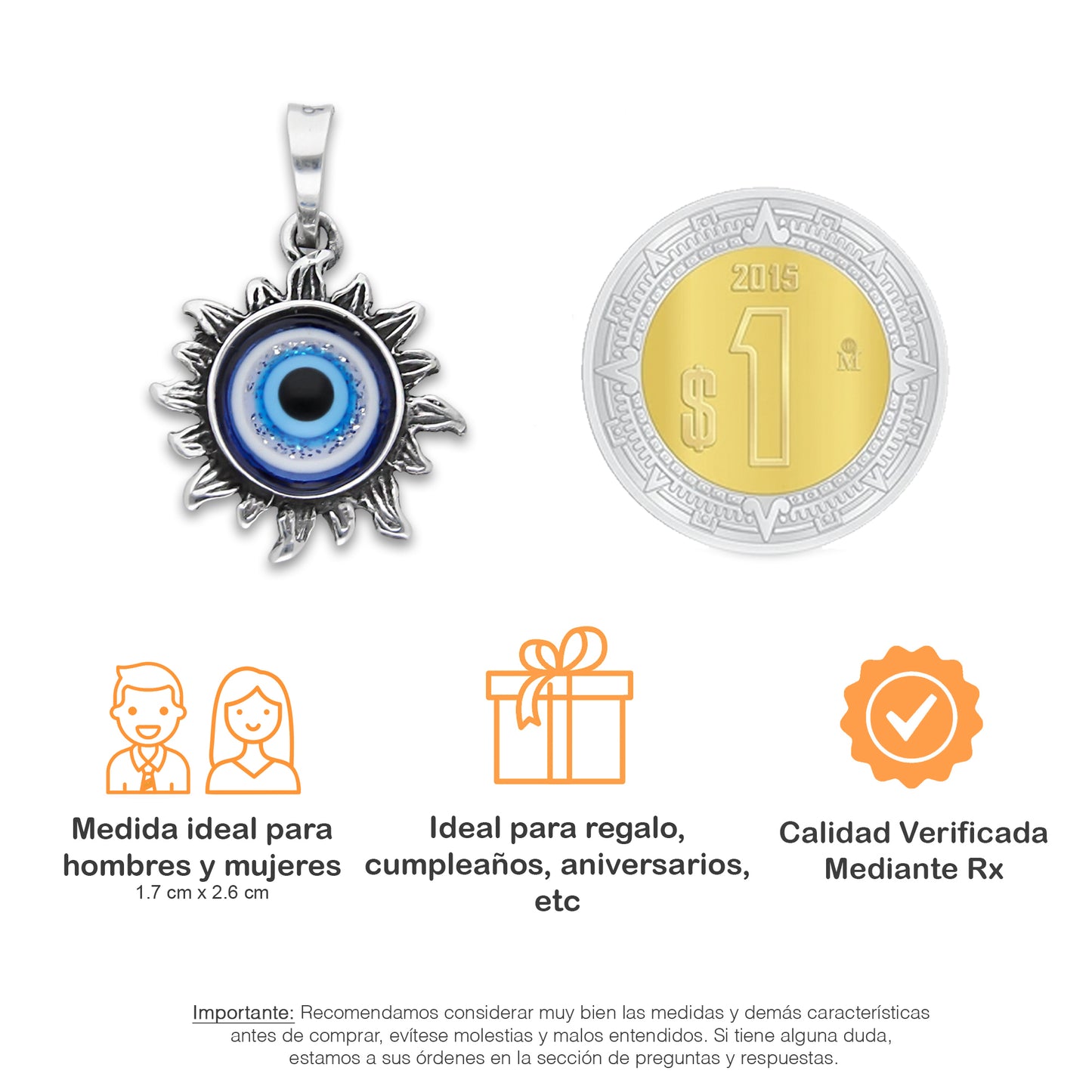 LPDJ300 Dije Ojo Turco Chico Petalos 1.7 cm x 2.6 cm en Plata .925 4671763220