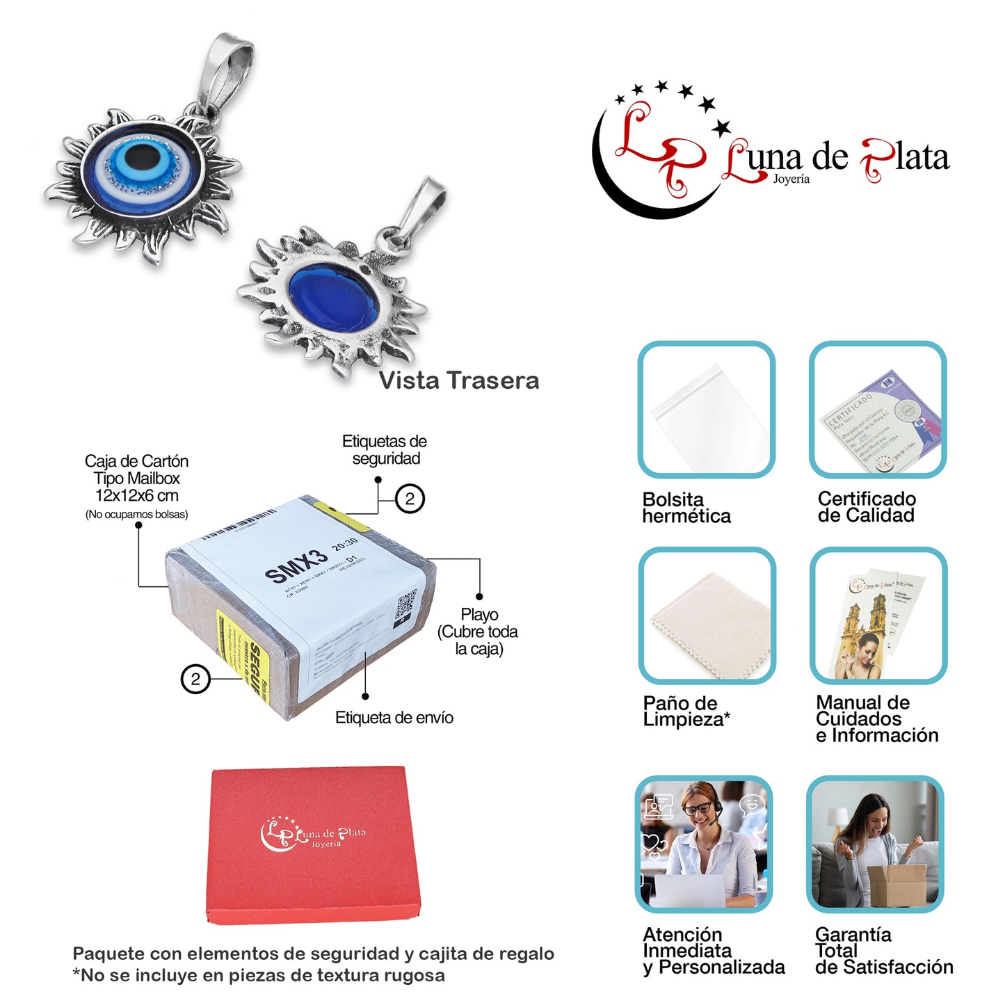 LPDJ300 Dije Ojo Turco Chico Petalos 1.7 cm x 2.6 cm en Plata .925 4671763220