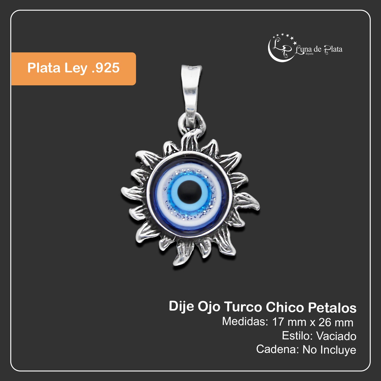 LPDJ300 Dije Ojo Turco Chico Petalos 1.7 cm x 2.6 cm en Plata .925 4671763220