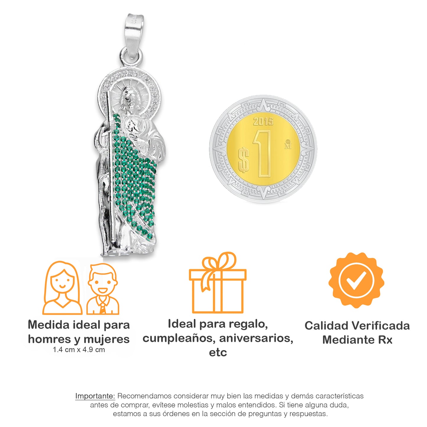 LPDJ302 Dije San Judas Manto Verde 1.4 cm x 4.9 cm en Plata .925 5204971556