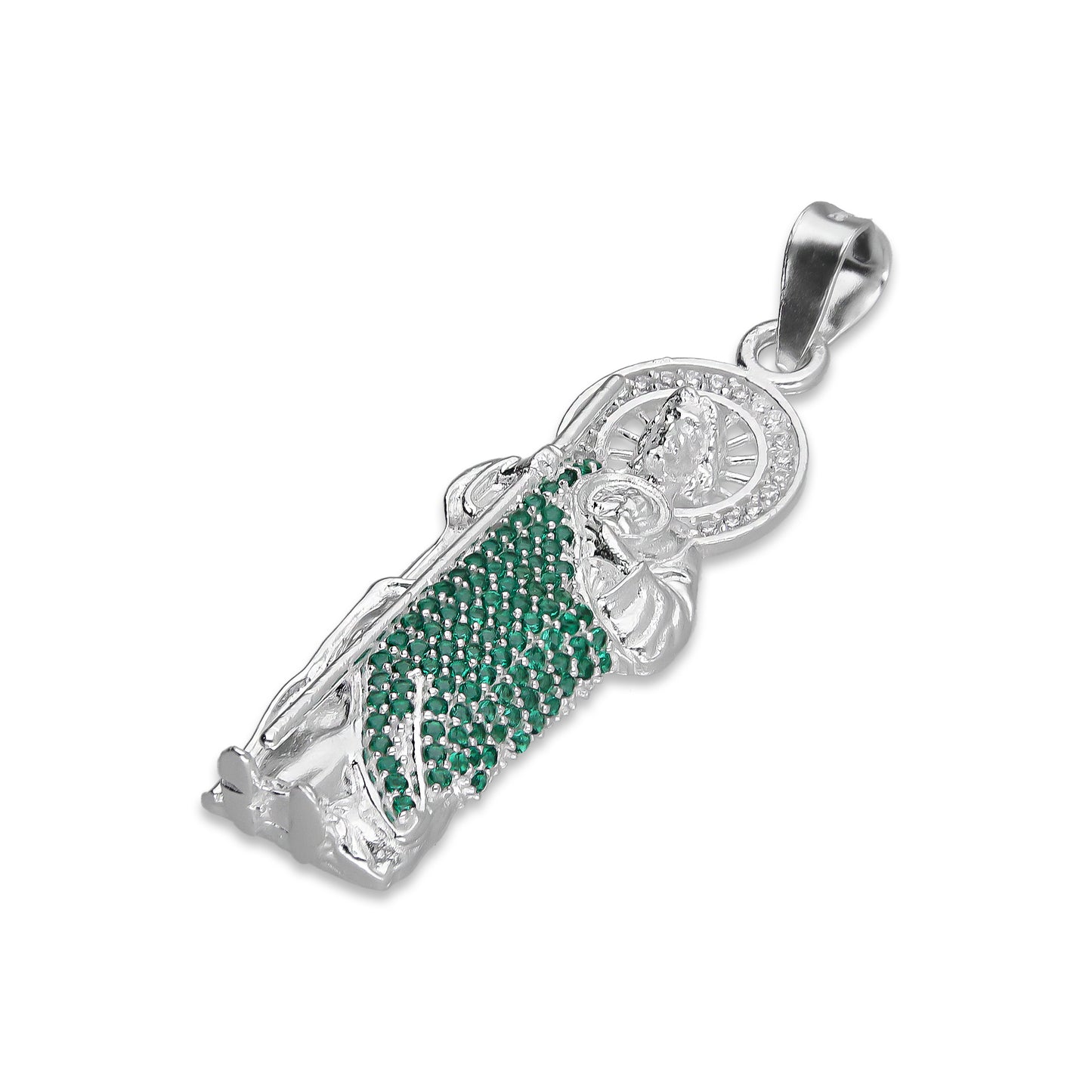 LPDJ302 Dije San Judas Manto Verde 1.4 cm x 4.9 cm en Plata .925 5204971556