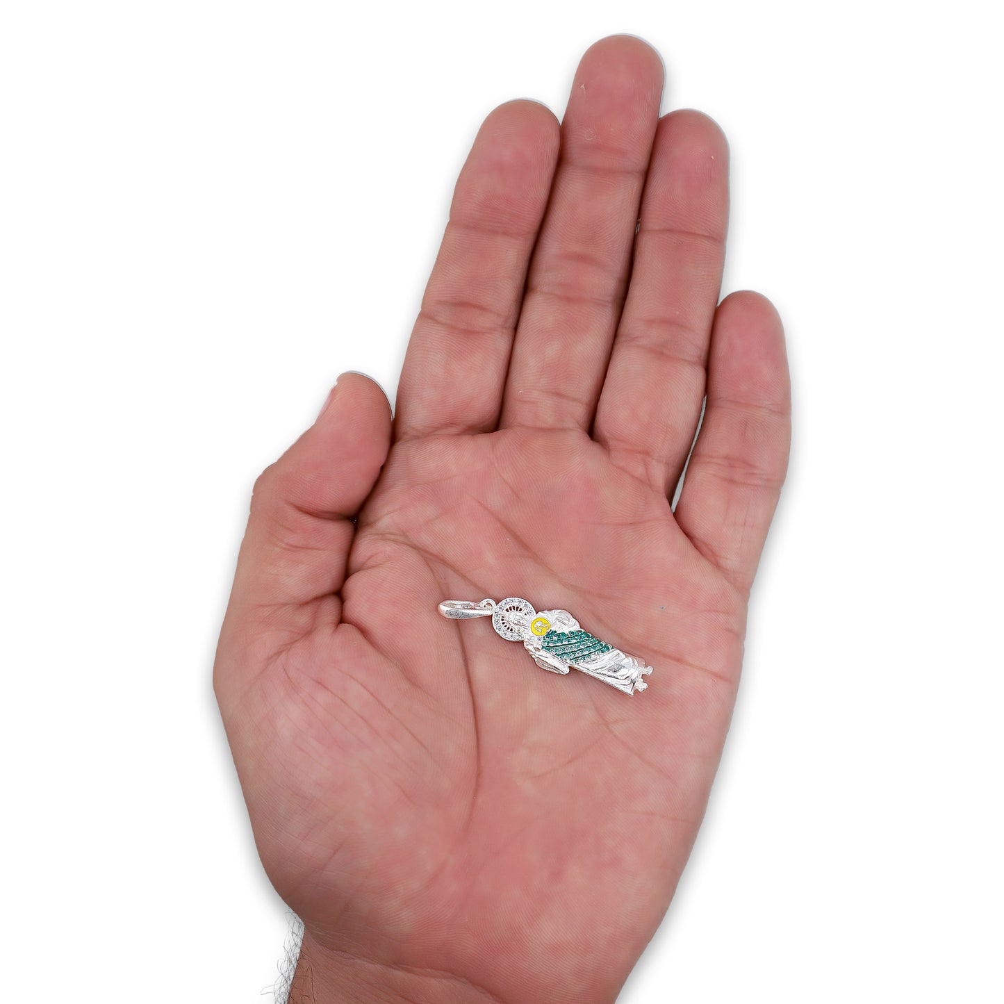 LPDJ303 Dije San Judas Manto Verde Medallón Amarillo 1.1 cm x 3.8 cm en Plata .925 5204963958