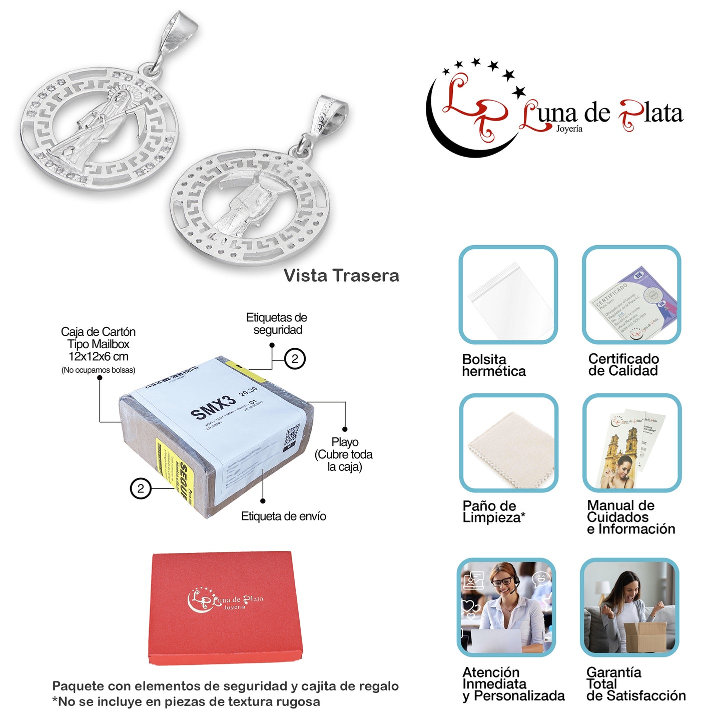 LPDJ304 Dije Medalla Santa Muerte Grecas 2.4 cm x 3.5 cm en Plata .925 5204999388