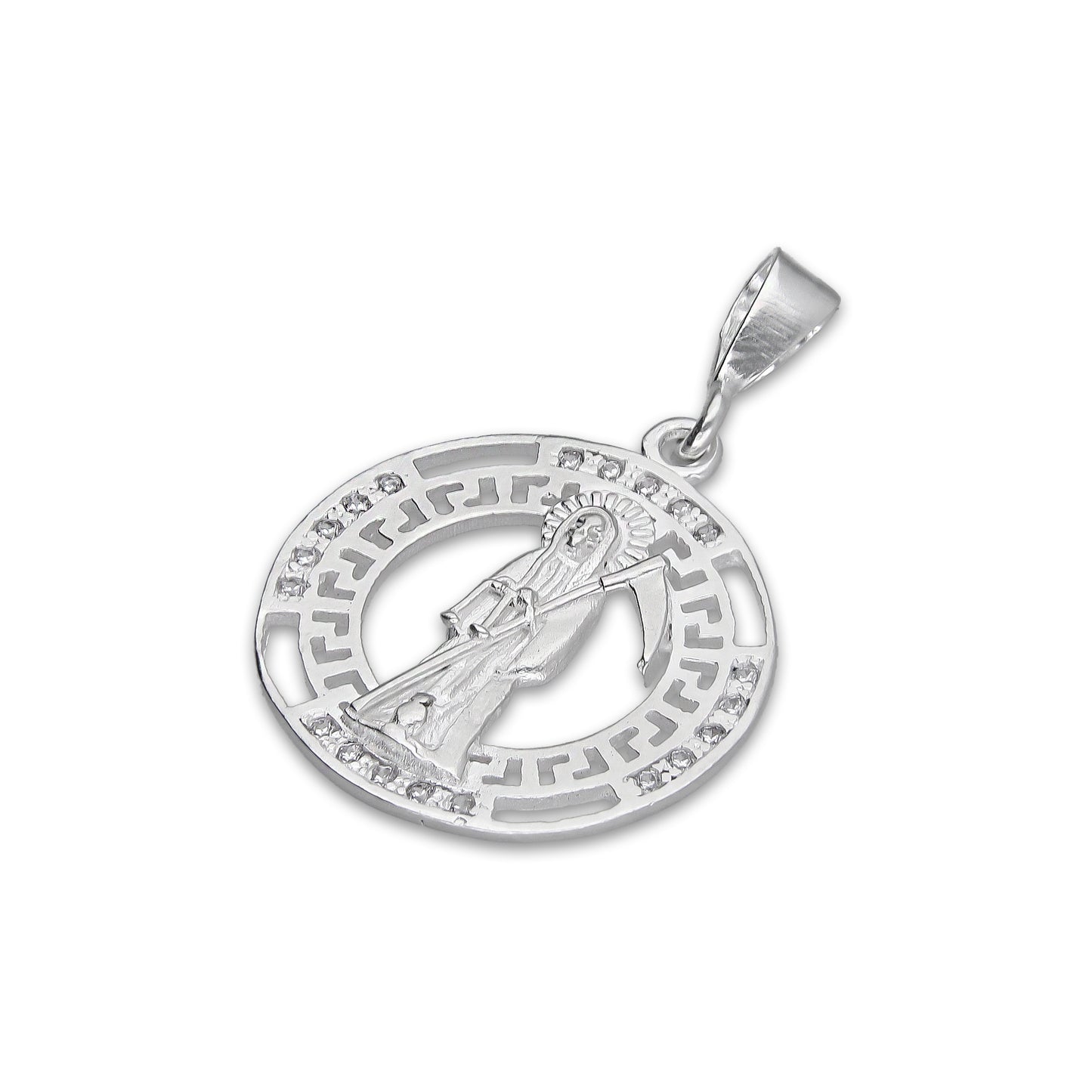 LPDJ304 Dije Medalla Santa Muerte Grecas 2.4 cm x 3.5 cm en Plata .925 5204999388