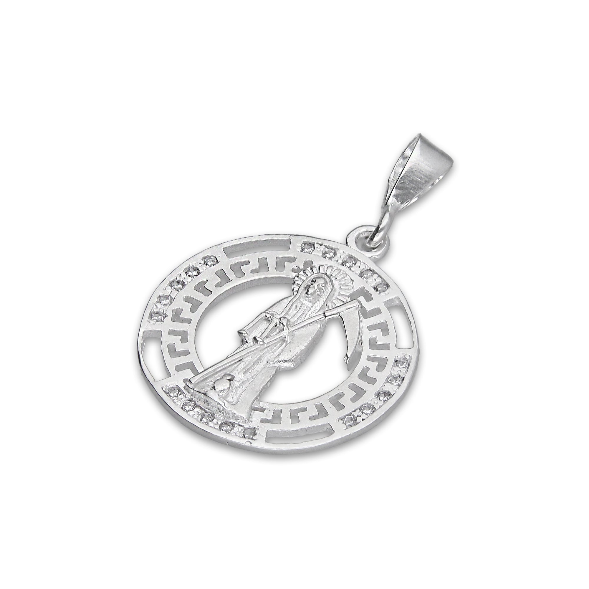 LPDJ304 Dije Medalla Santa Muerte Grecas 2.4 cm x 3.5 cm en Plata .925 5204999388