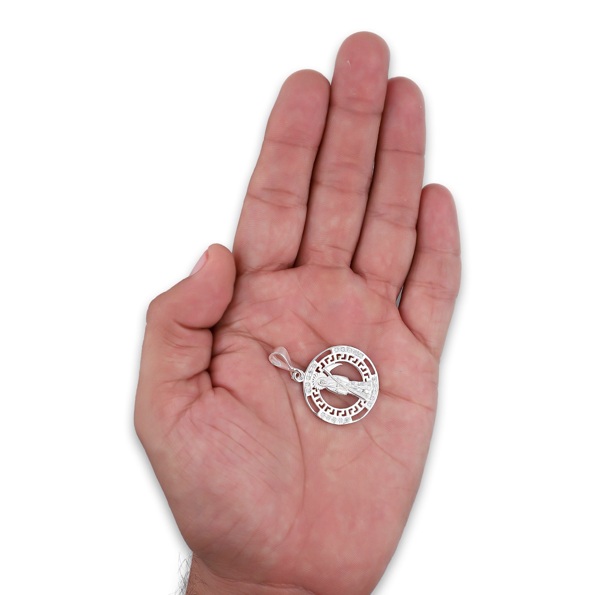 LPDJ304 Dije Medalla Santa Muerte Grecas 2.4 cm x 3.5 cm en Plata .925 5204999388