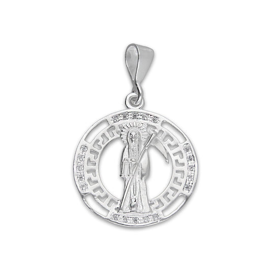 LPDJ304 Dije Medalla Santa Muerte Grecas 2.4 cm x 3.5 cm en Plata .925 5204999388
