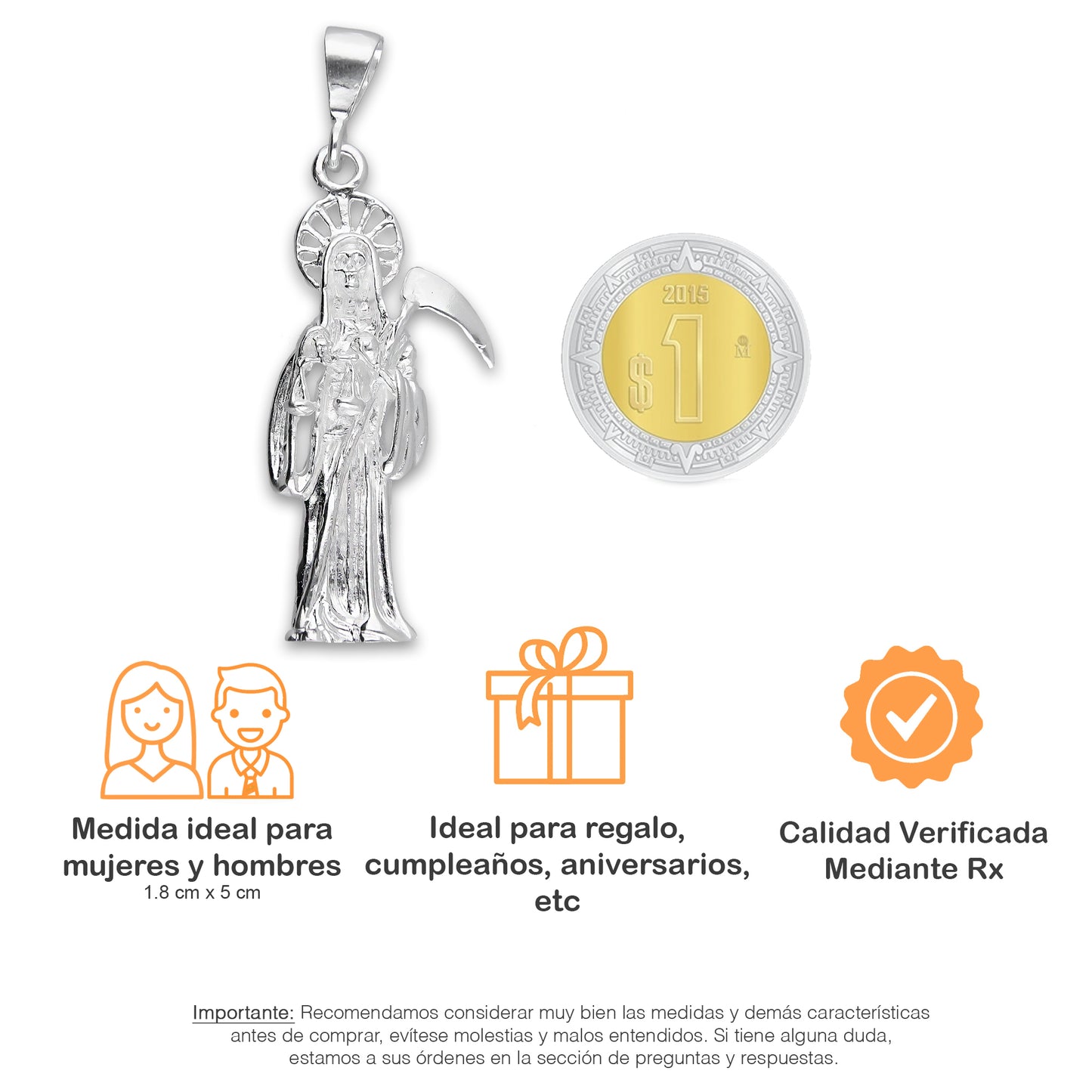 LPDJ305 Dije Santa Muerte Balanza 1.8 cm x 5 cm en Plata .925 5204999386