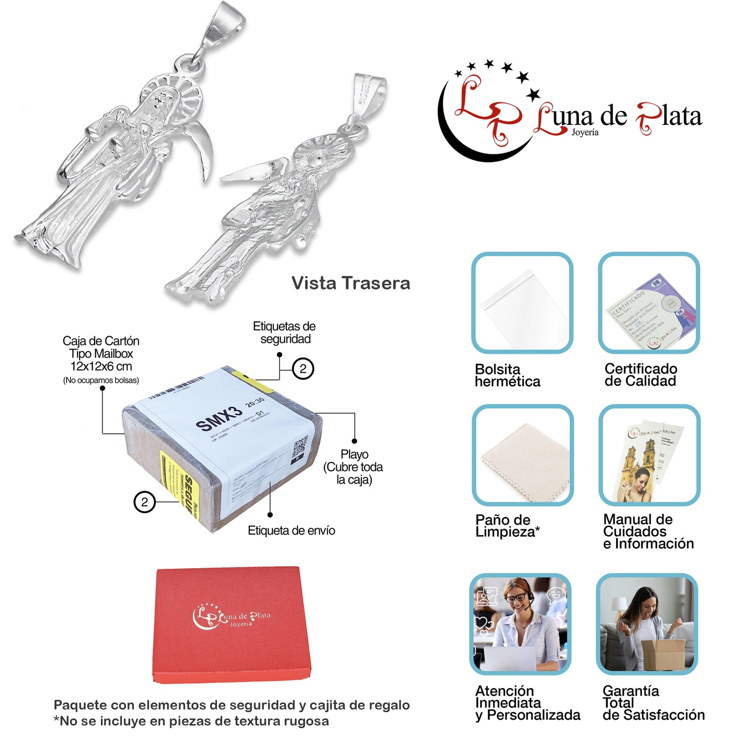 LPDJ305 Dije Santa Muerte Balanza 1.8 cm x 5 cm en Plata .925 5204999386