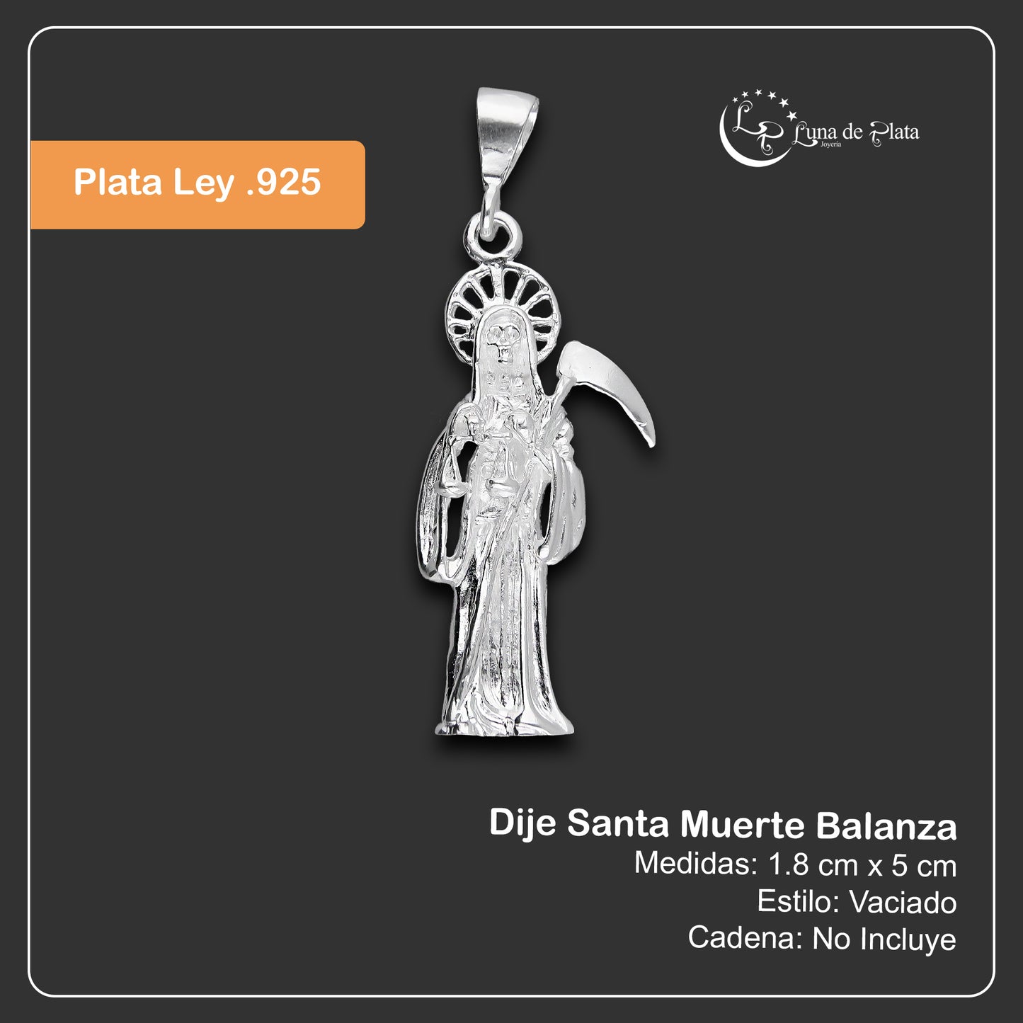 LPDJ305 Dije Santa Muerte Balanza 1.8 cm x 5 cm en Plata .925 5204999386