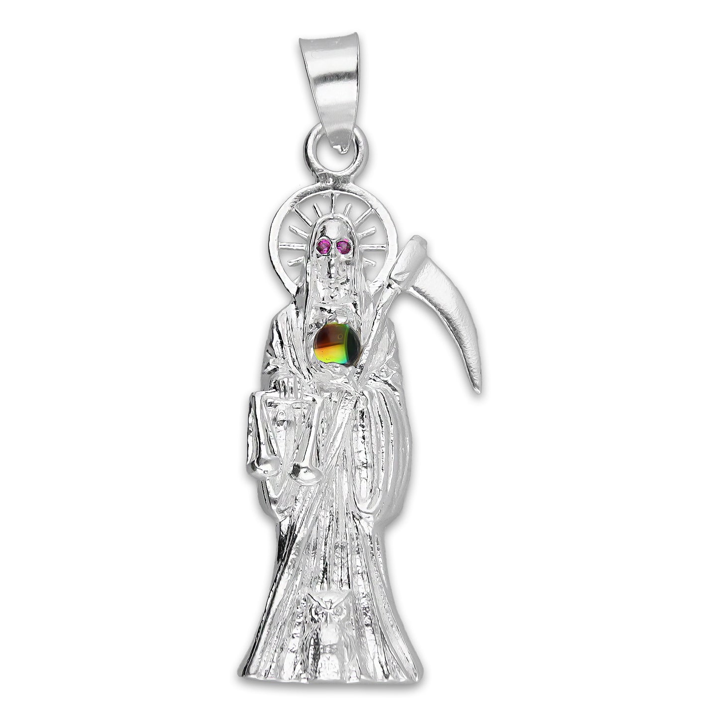 LPDJ306 Dije Santa Muerte Mundo Iris 2 cm x 5.7 cm en Plata .925 5204971558