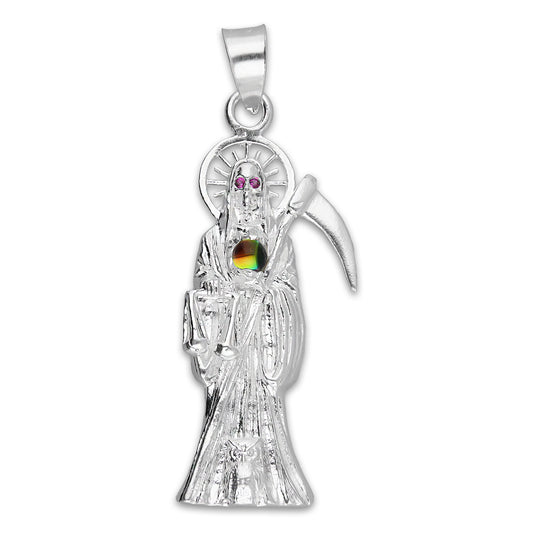 LPDJ306 Dije Santa Muerte Mundo Iris 2 cm x 5.7 cm en Plata .925 5204971558