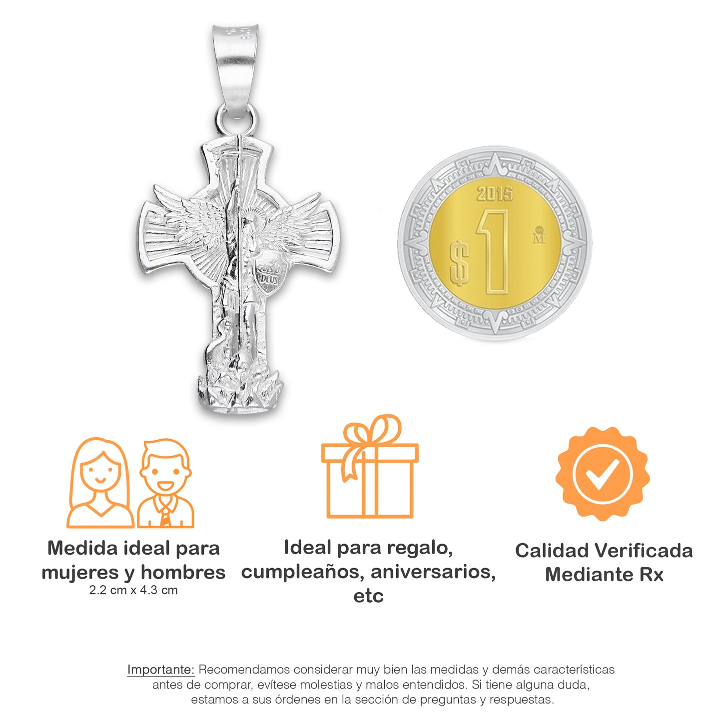 LPDJ307 Dije Cruz San Miguel Arcángel 2.2 cm x 4.3 cm en Plata .925 5204963960