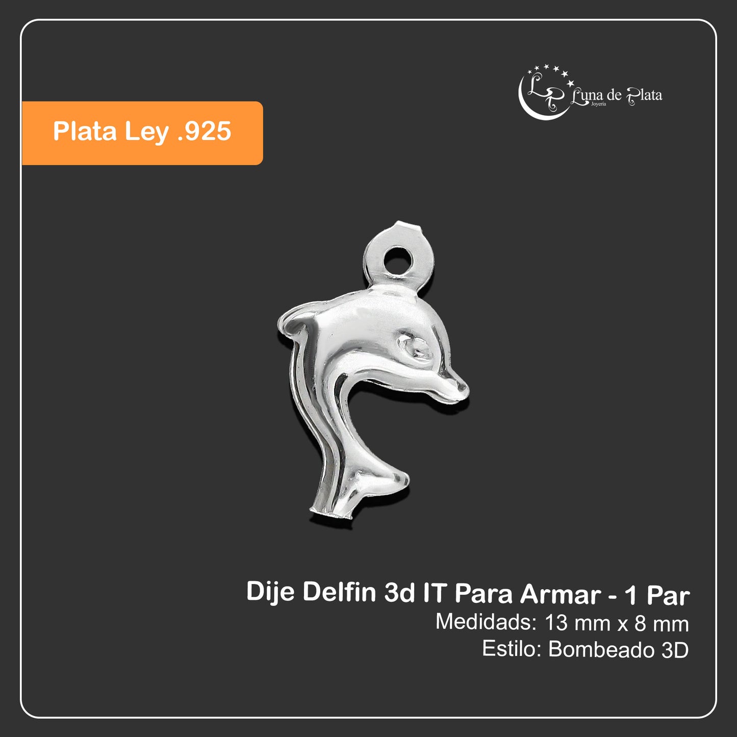 LPDJA001 Dije Delfin 3d IT Para Armar - 1 Par en Plata .925 2890772924