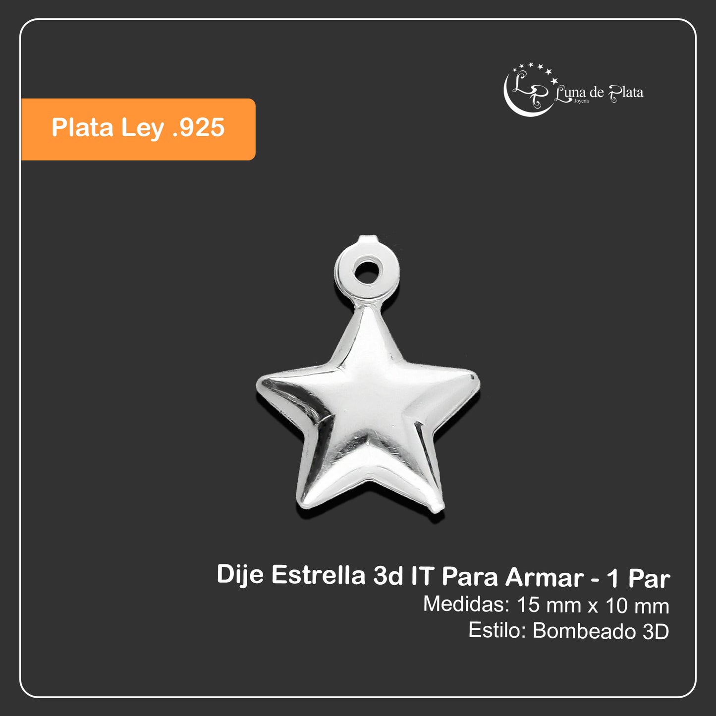 LPDJA004 Dije Estrella 3d IT Para Armar - 1 Par en Plata .925 2023652359