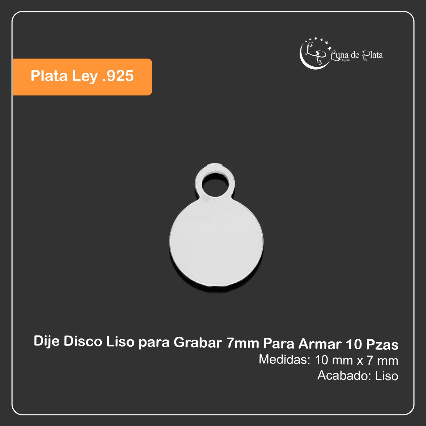 LPDJA009 Dije Disco Liso para Grabar 7mm Para Armar 10 Pzas Plata .925 3378239702