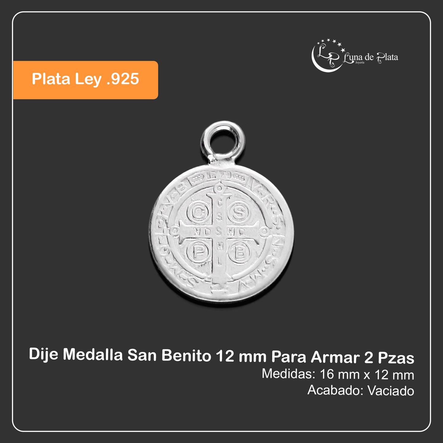 LPDJA011 Dije Medalla San Benito 12 mm Para Armar 2 Pzas Plata .925 2149743093