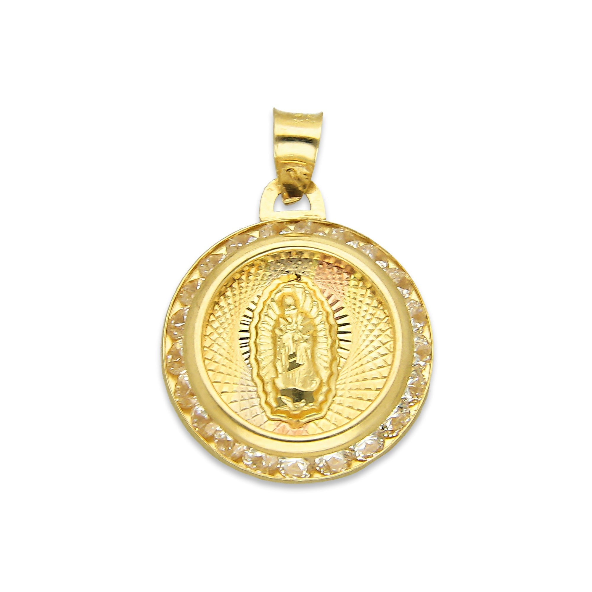 LPDJAU023 Dije Medalla Oro Sólido 10K Virgen Redonda Zirc Rad F1.5 cm x 2.1 cm -JC 5280639690