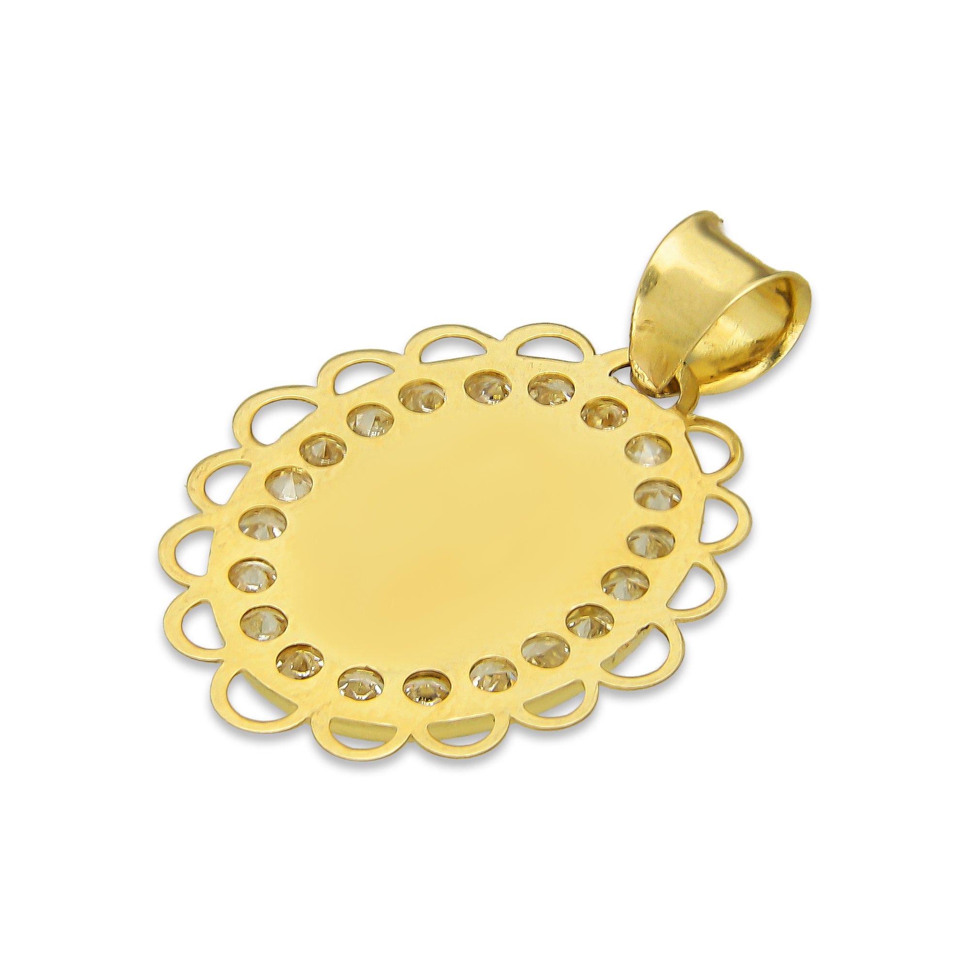 LPDJAU008 Dije Medalla Oro Sólido 10K Virgen Oval con Zirconias Olan Cobriso 1.8 cm x 2.6 cm