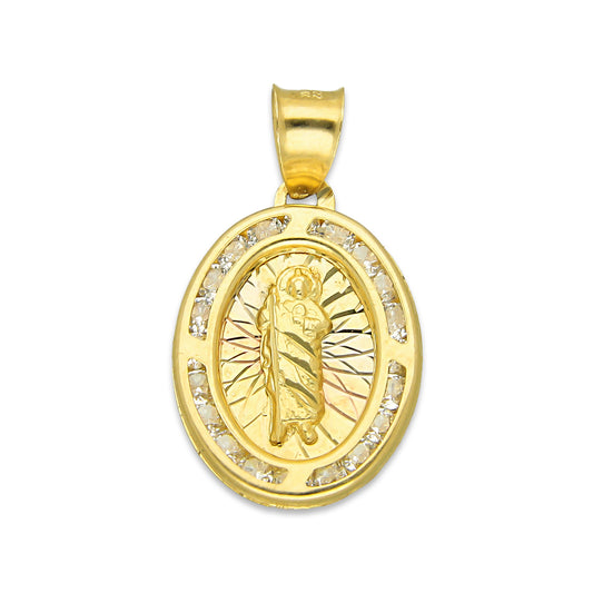 LPDJAU010 Dije Medalla Oro Sólido 10K San Judas Oval Radial Florentino 1.4 cm x 2.4 cm