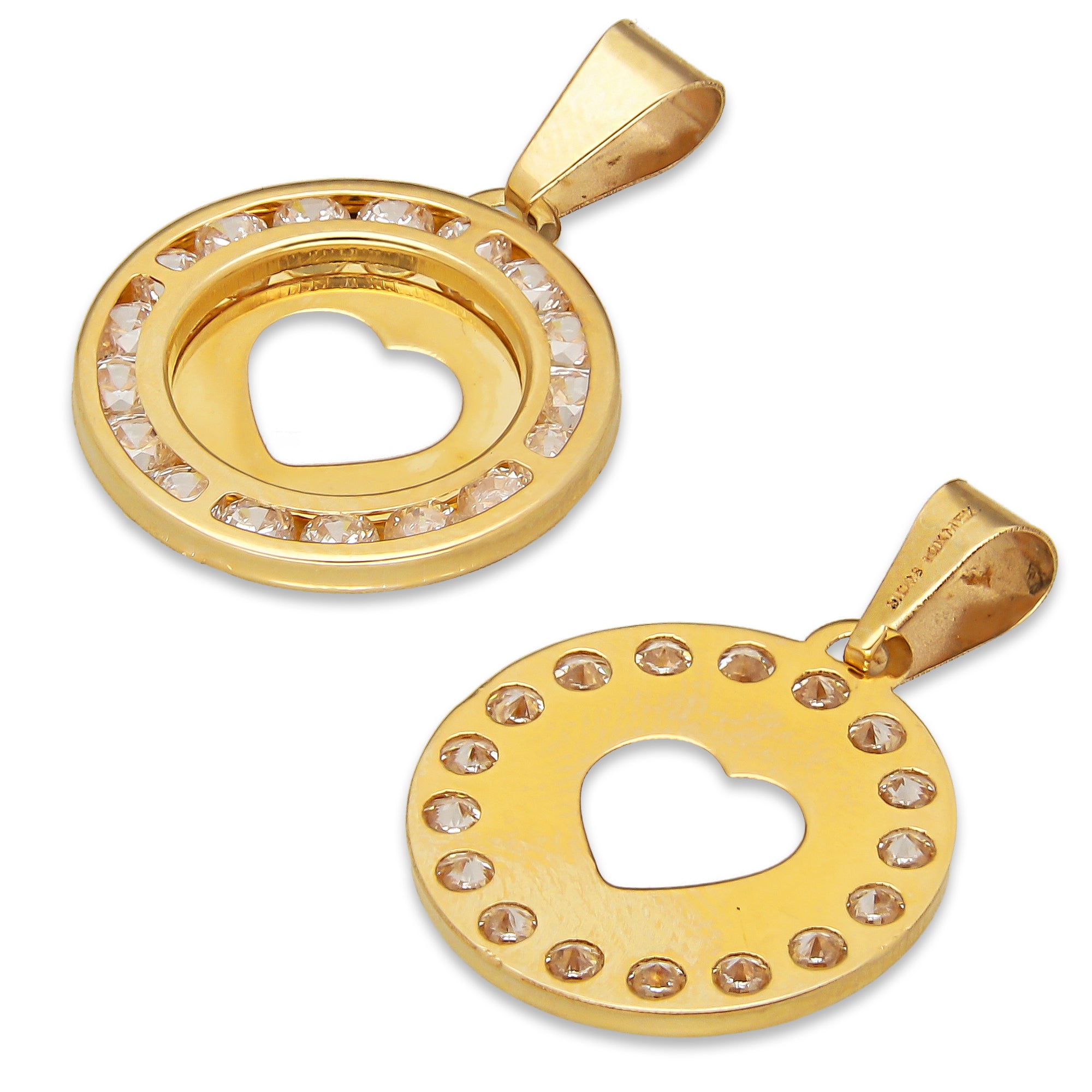 LPDJAU012 Dije Medalla Oro Sólido 10K Corazón Calado Liso con Zirconias 1.6 cm x 2.4 cm 5277311960