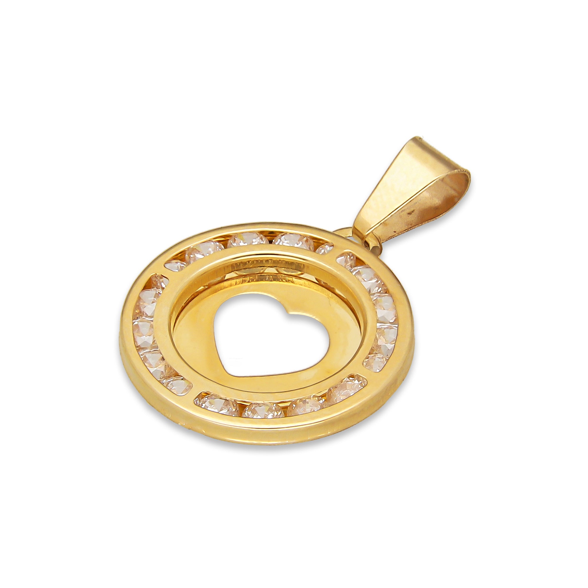 LPDJAU012 Dije Medalla Oro Sólido 10K Corazón Calado Liso con Zirconias 1.6 cm x 2.4 cm 5277311960